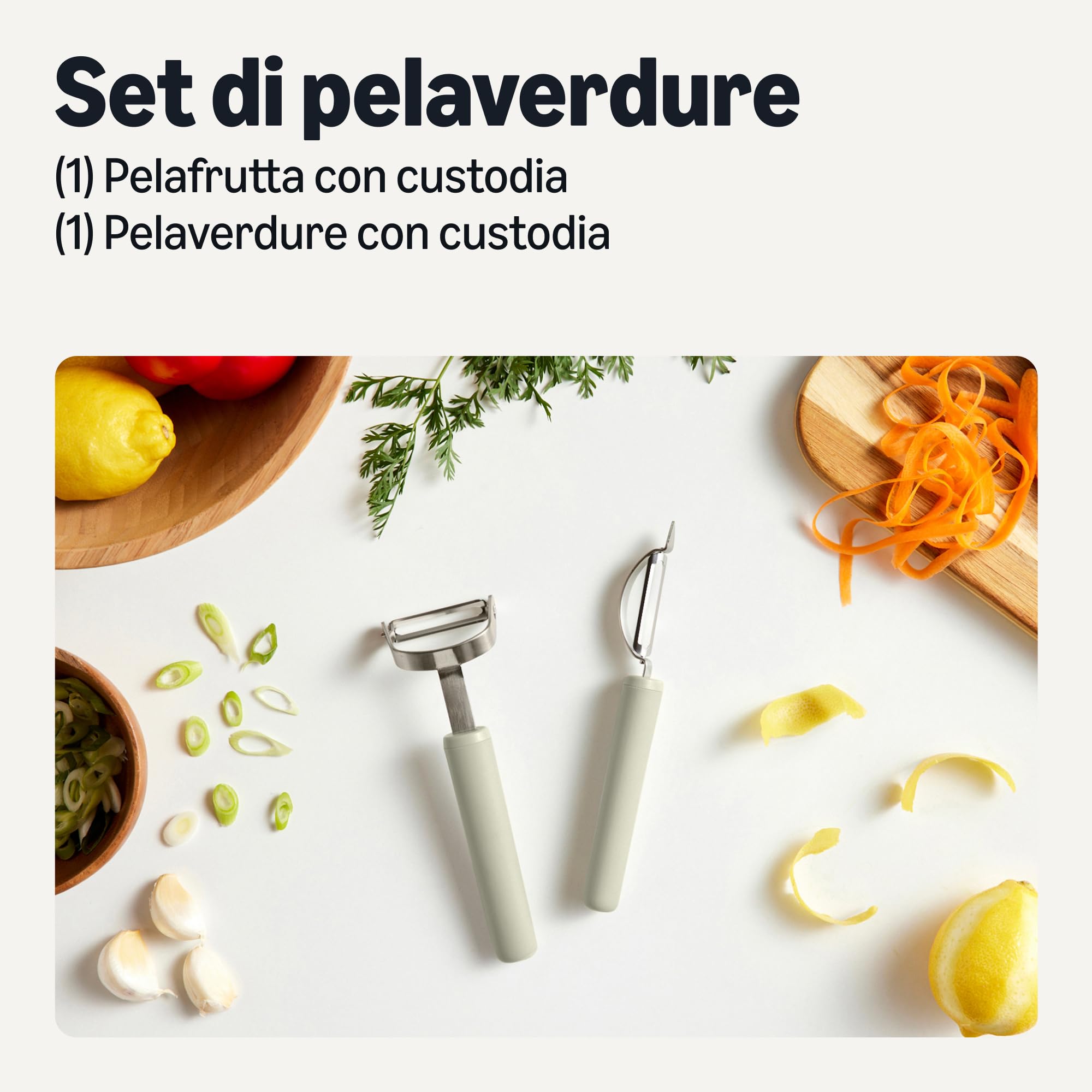 Amazon Basics Pelaverdure Acciaio Inox Set 2 Pezzi Grigio Lino