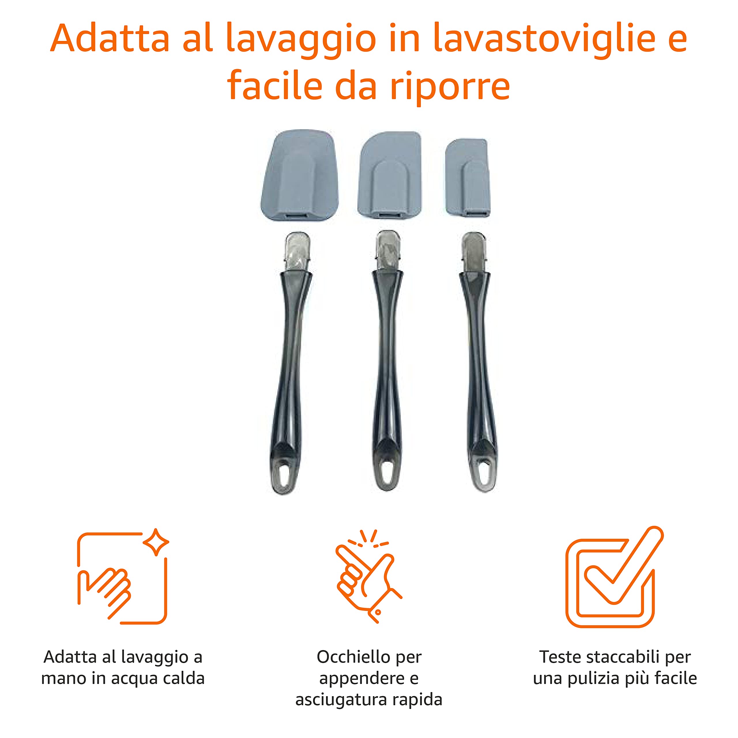 AmazonBasics Set 3 Spatole Silicone Grigio Cucina