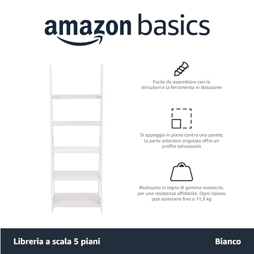 Amazon Basics Libreria a Scala 5 Ripiani Legno Bianca