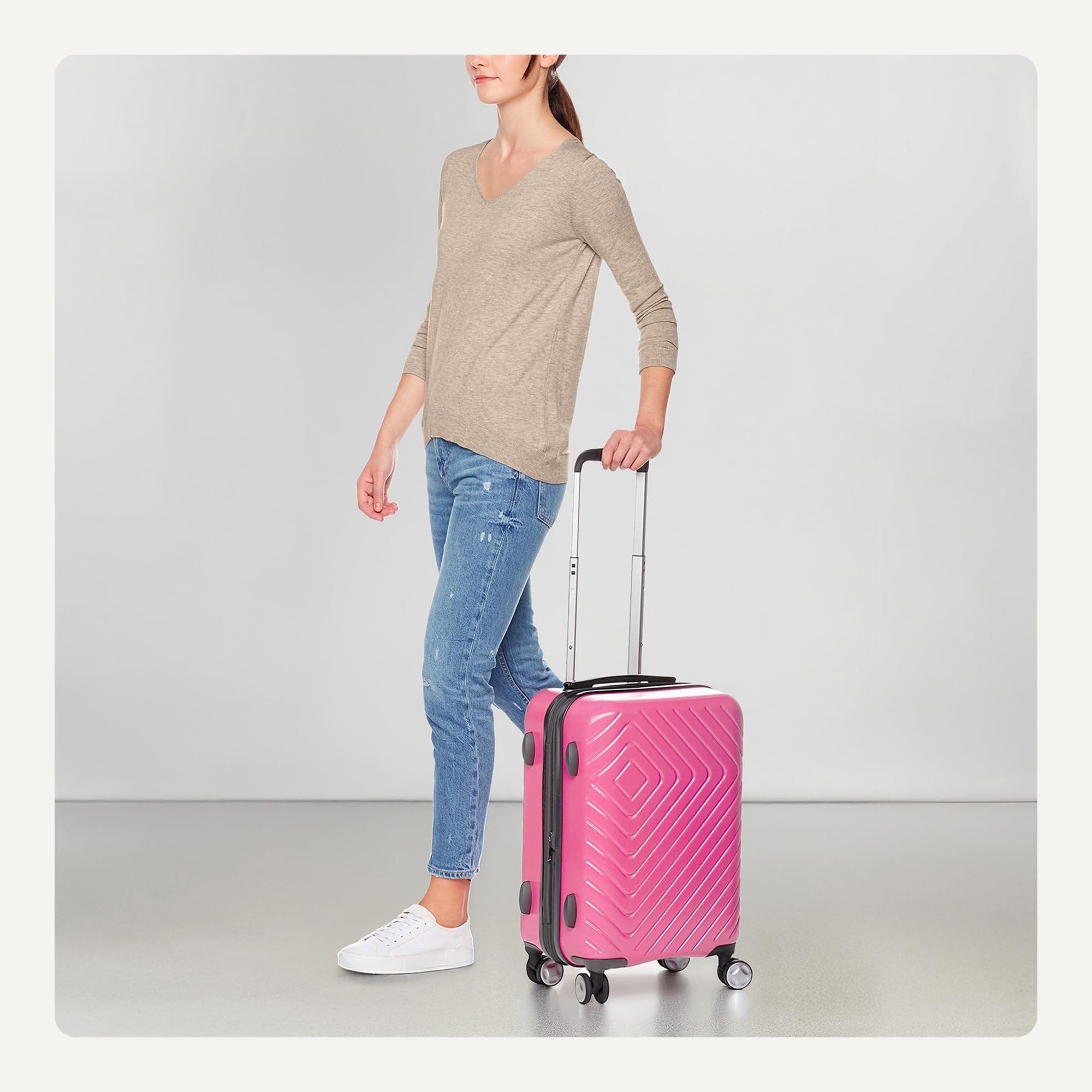 Amazon Basics Trolley Rigido 55 cm Rosa Bagaglio a Mano Geometrico