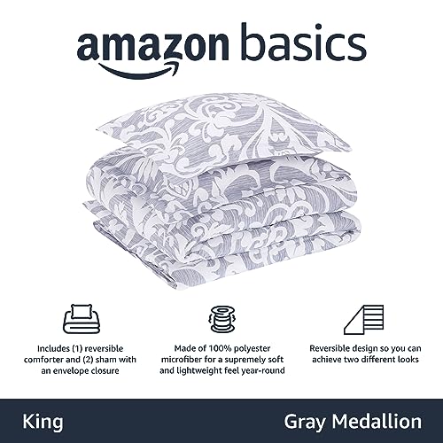 AmazonBasics Set piumino microfibra grigio medaglione king