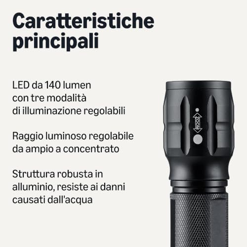 Amazon Basics Torcia Tattica LED 140 Lumen Nera Resistente Acqua