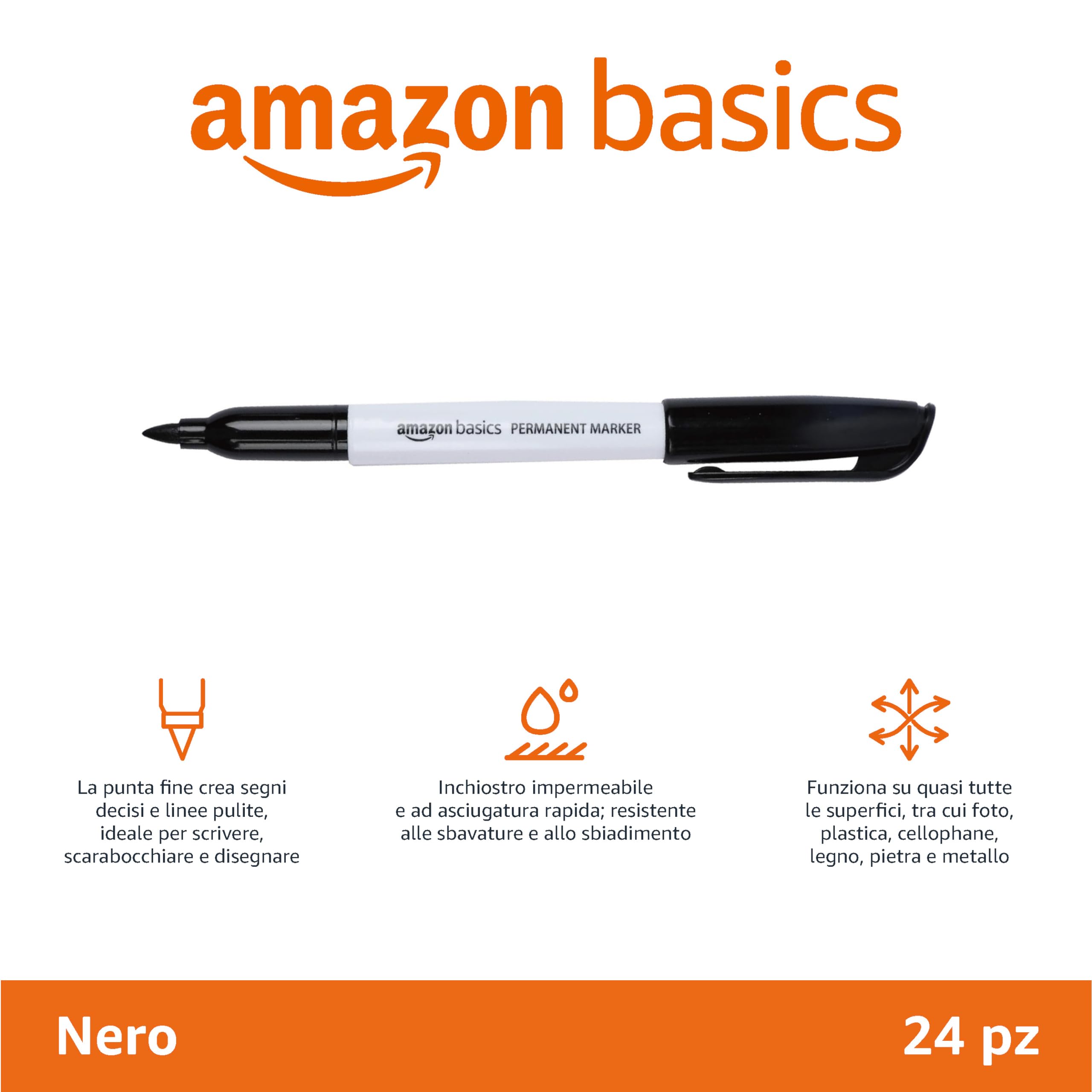Amazon Basics Pennarelli Indelebili Neri 24 Pezzi Punta Fine
