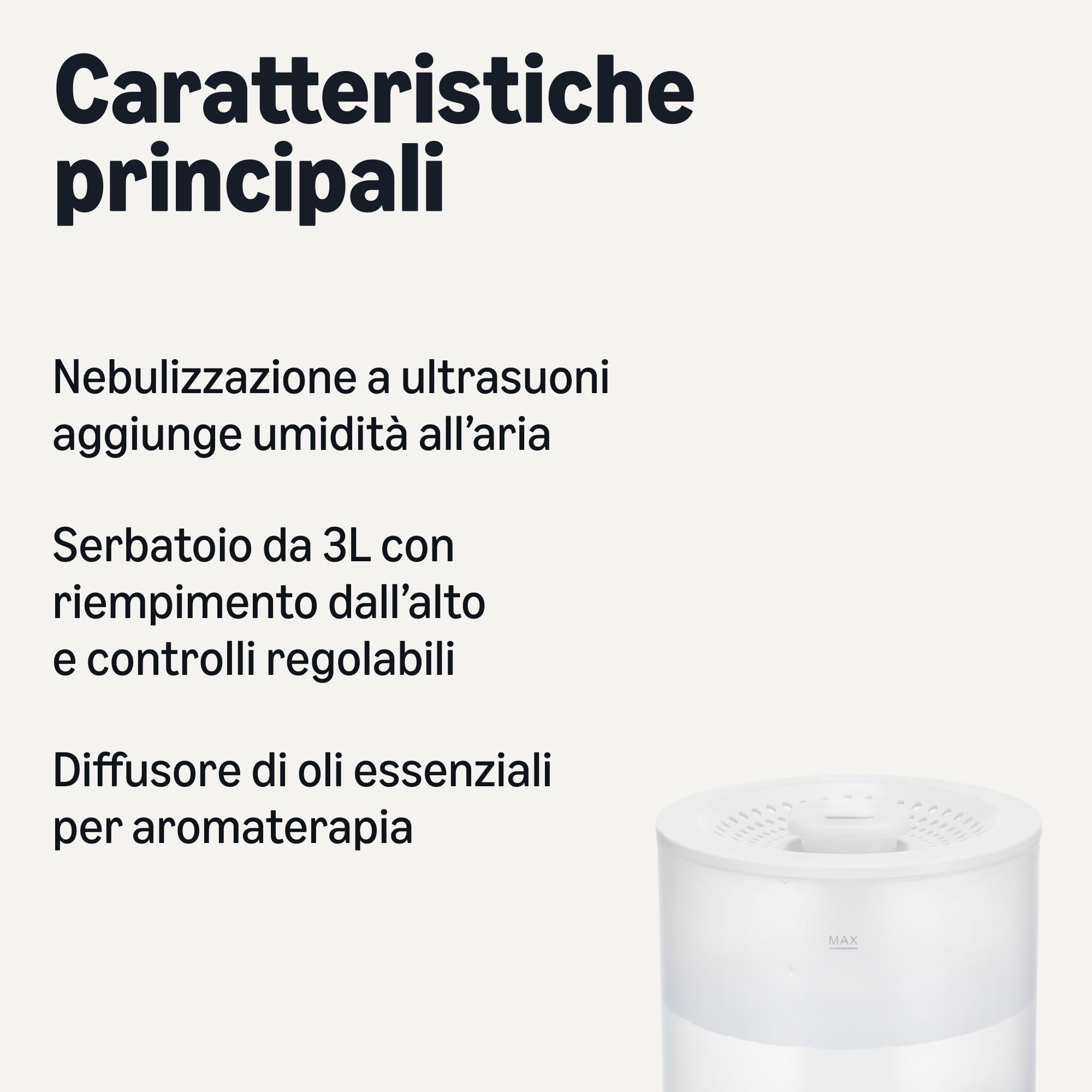 Amazon Basics Umidificatore 3L bianco oli essenziali