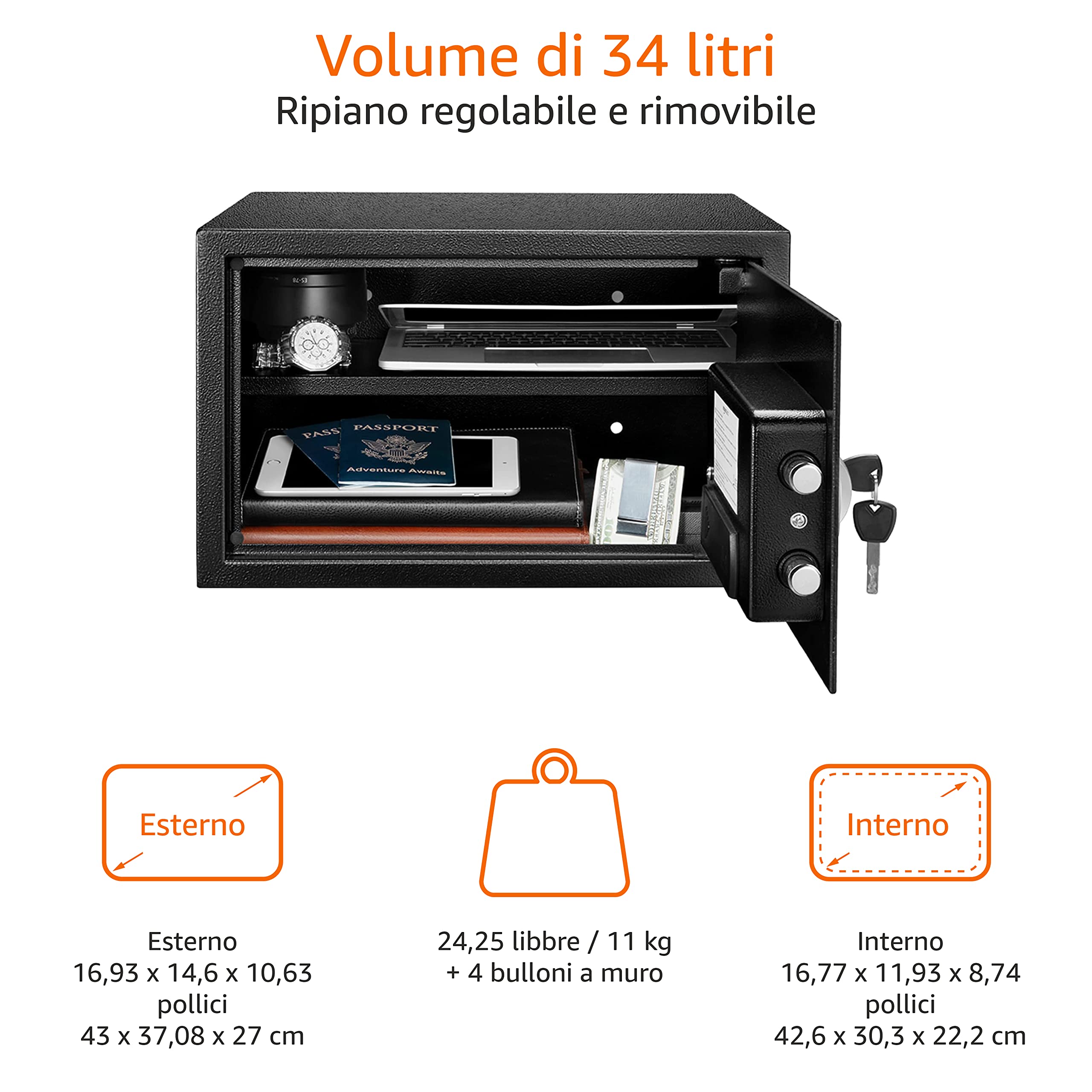 AmazonBasics Cassaforte Acciaio 34 L Nera Digitale