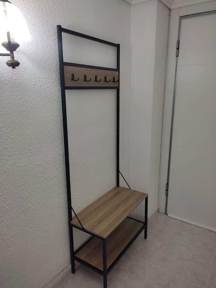 Amazon Basics panca da ingresso con appendiabiti quercia 72 cm