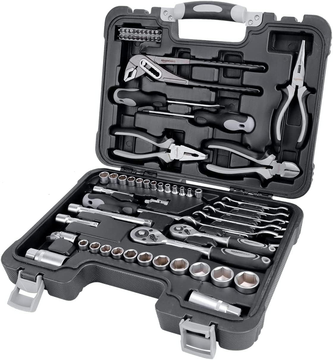 AmazonBasics Set Utensili Casa 32 Pezzi Nero Grigio Acciaio