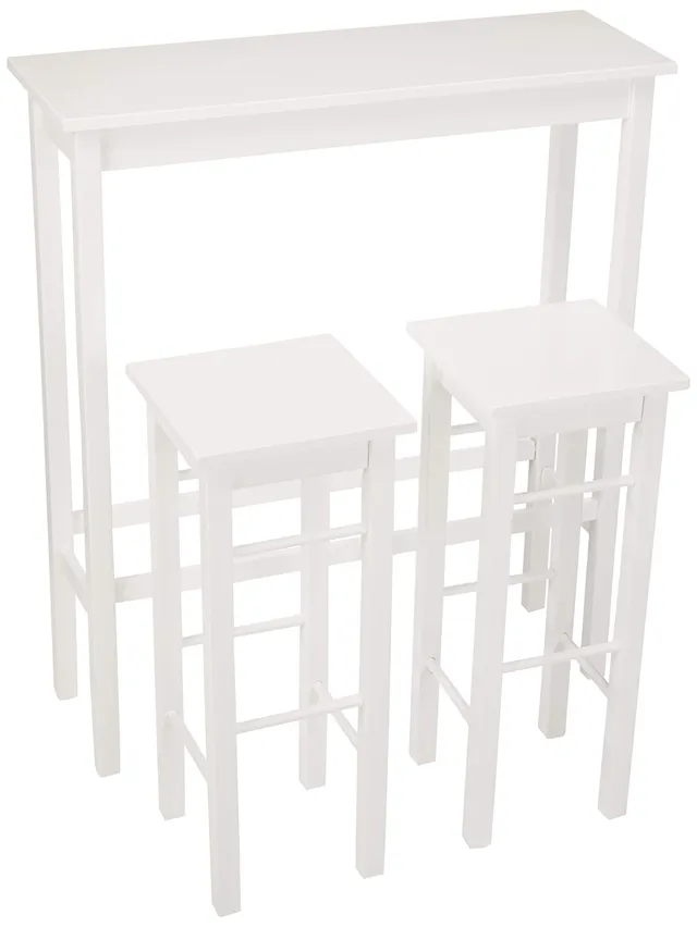Amazon Basics Set Bistrot Tavolo+2 Sgabelli Bianco Salvaspazio