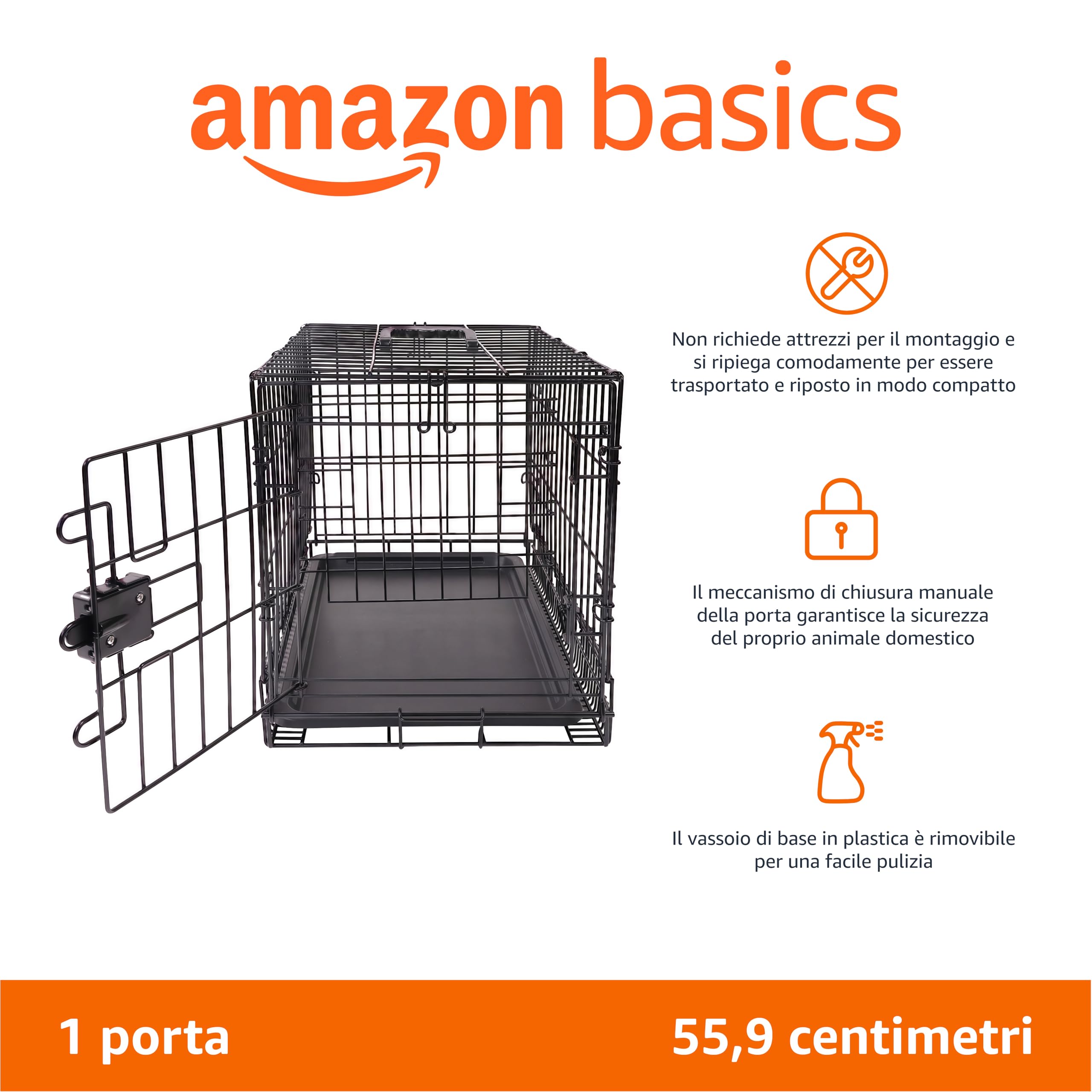 Amazon Basics Gabbia Cane Metallo 56x33x41cm Nero Sportello Singolo
