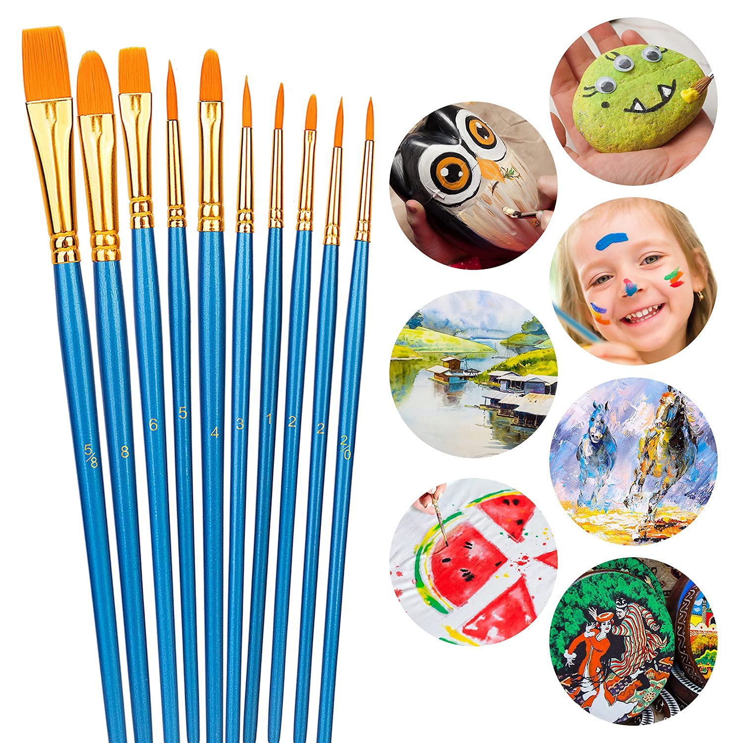 AmazonBasics Set 10 Pennelli Pittura Blu Acrilico