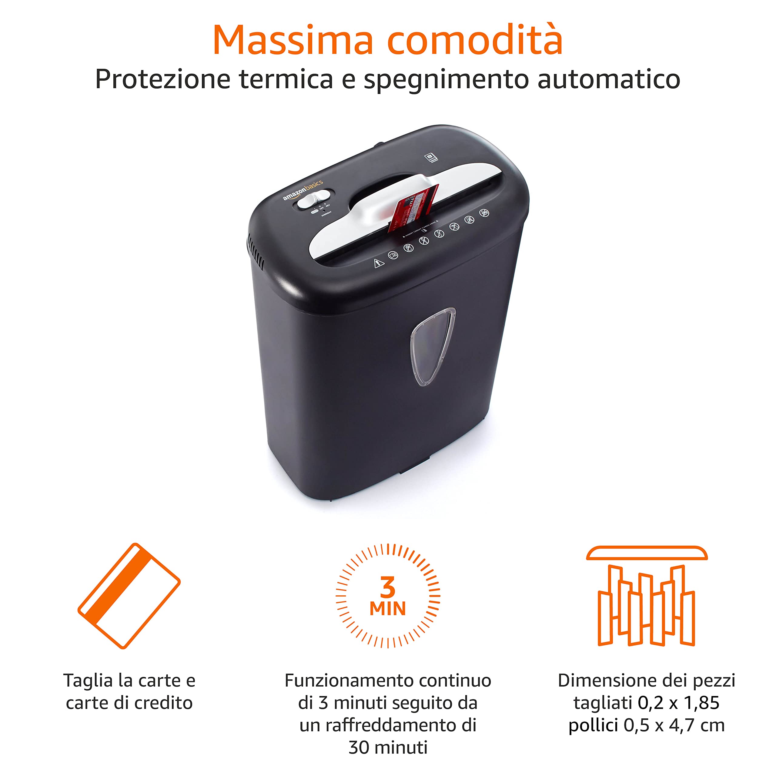 AmazonBasics Distruggidocumenti 7-8 fogli taglio a croce nero