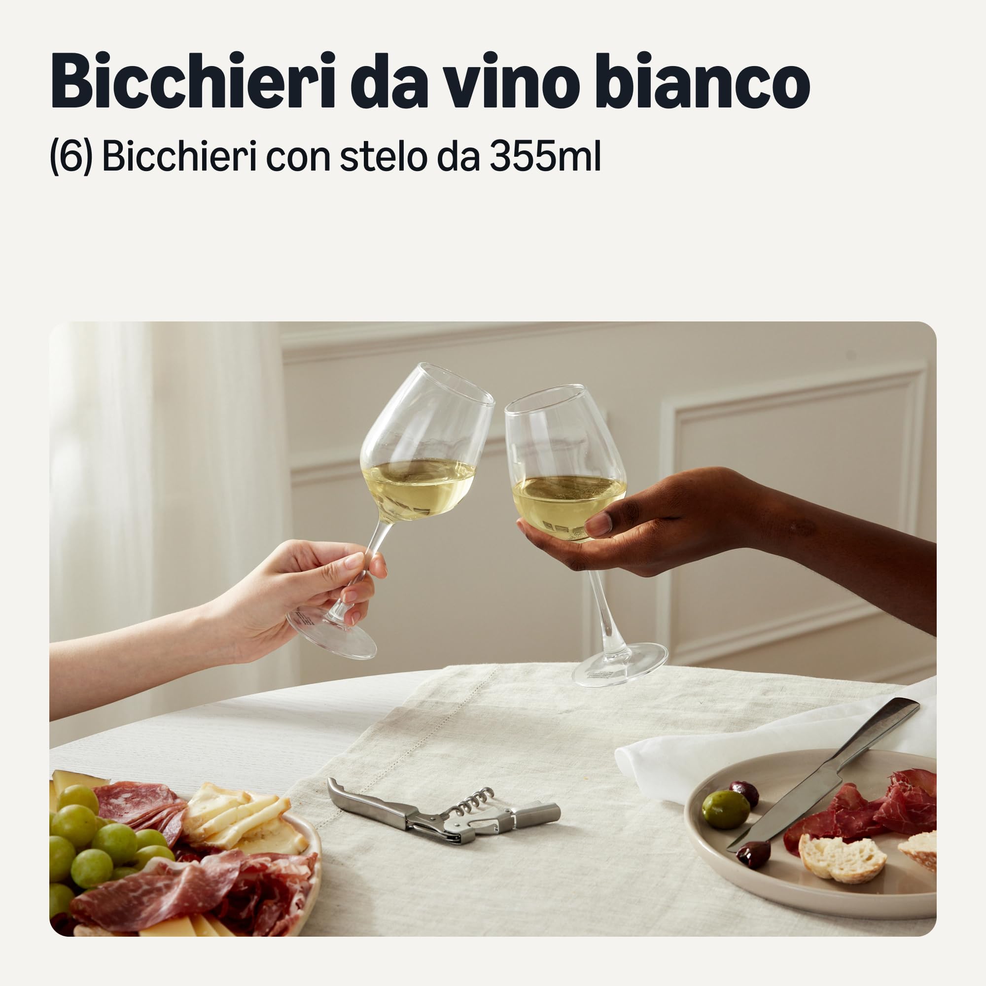 AmazonBasics Bicchieri vino bianco vetro 355 ml set 6 pezzi