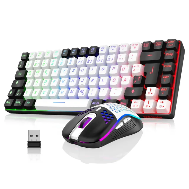 RedThunder K84 Combo Tastiera e Mouse Wireless Bianca-Nero 75%