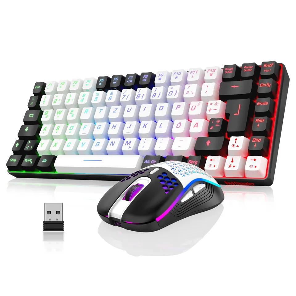 RedThunder K84 Combo Tastiera e Mouse Wireless Bianca-Nero 75%