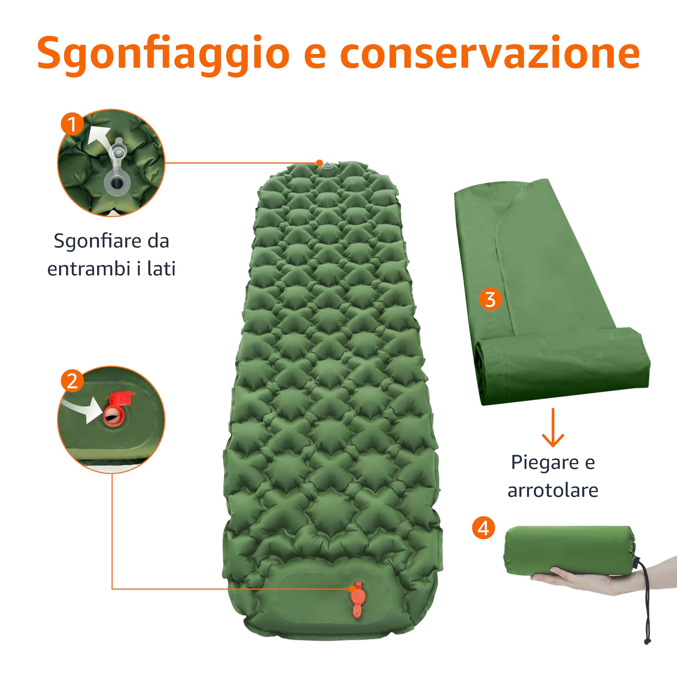AmazonBasics Materassino Campeggio Gonfiabile Verde Oliva 5,6 cm