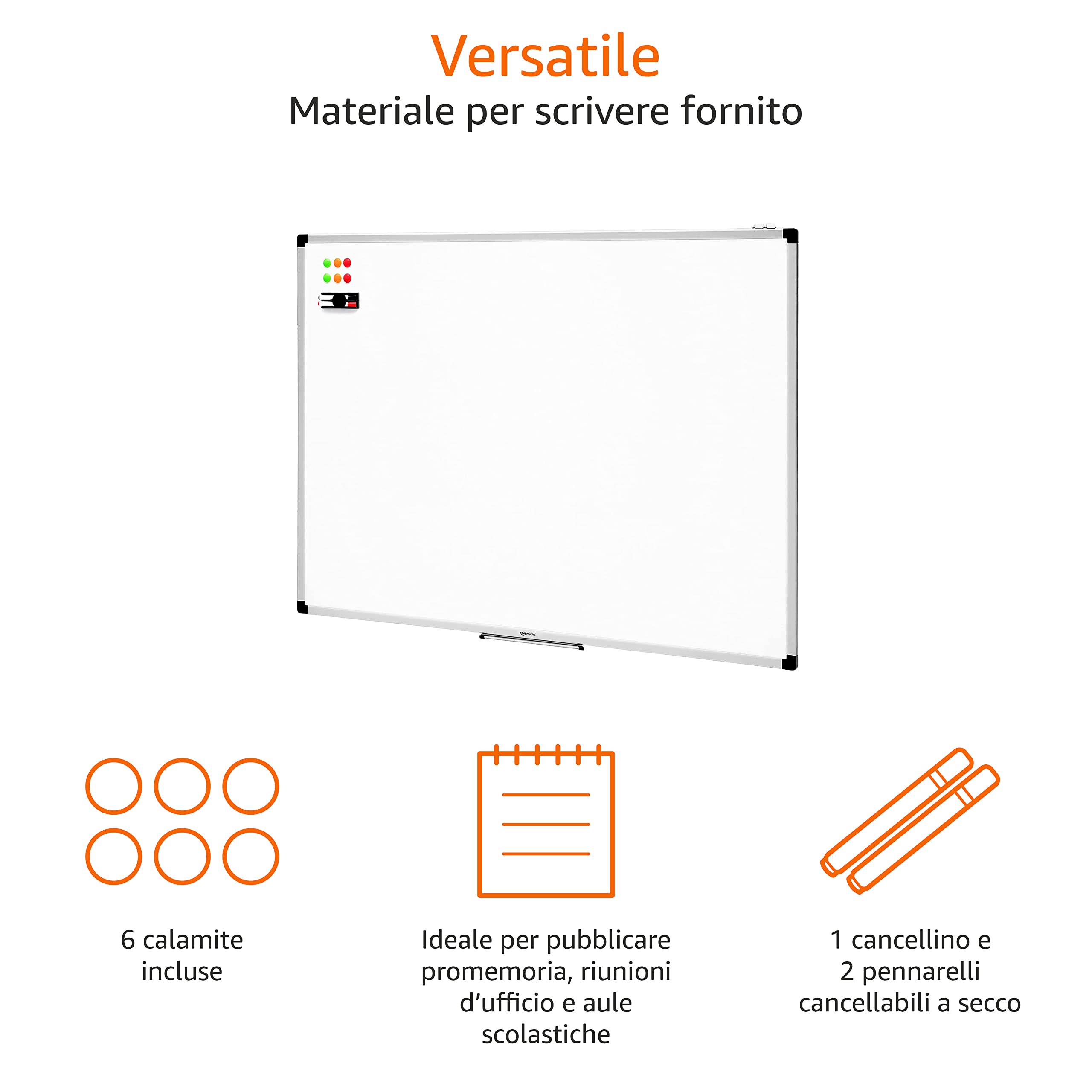 AmazonBasics Lavagna Bianca Magnetica 120x90 cm con Accessori