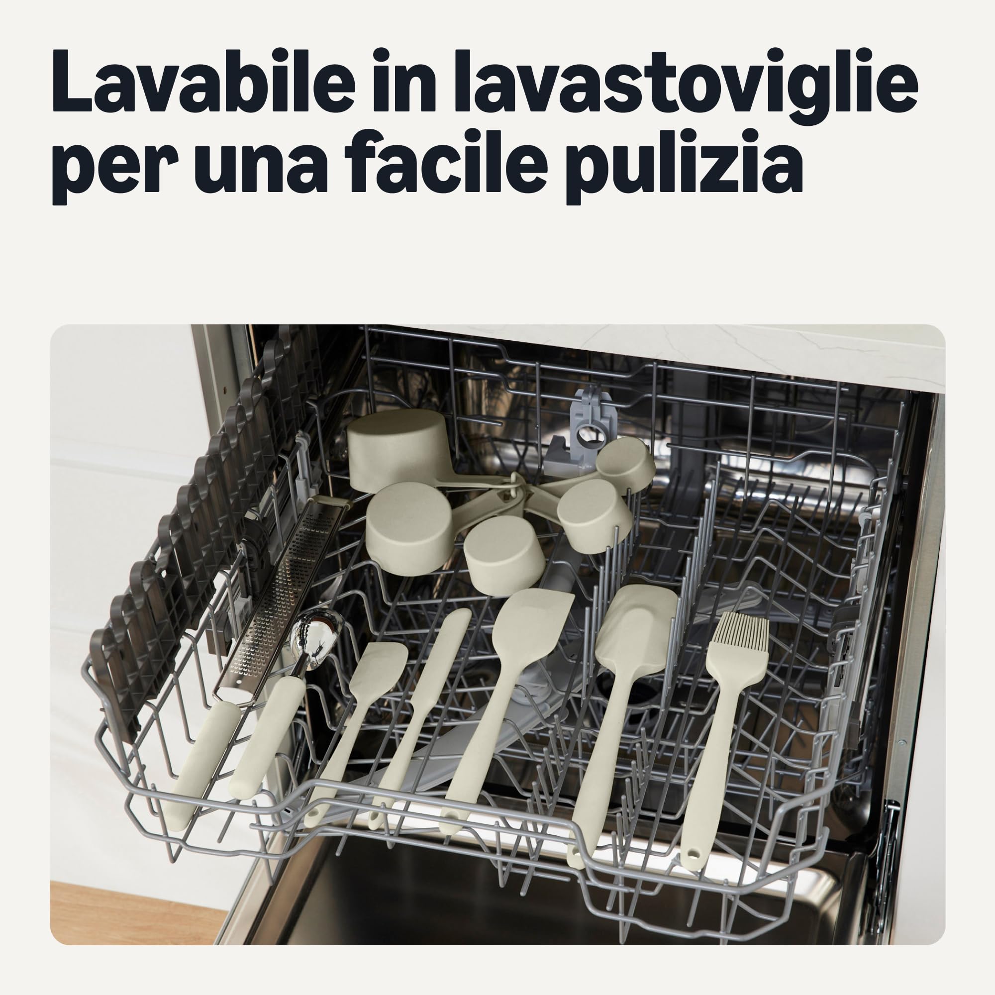 Amazon Basics Set 5 Spatole Silicone Grigio Lino Antiaderenti