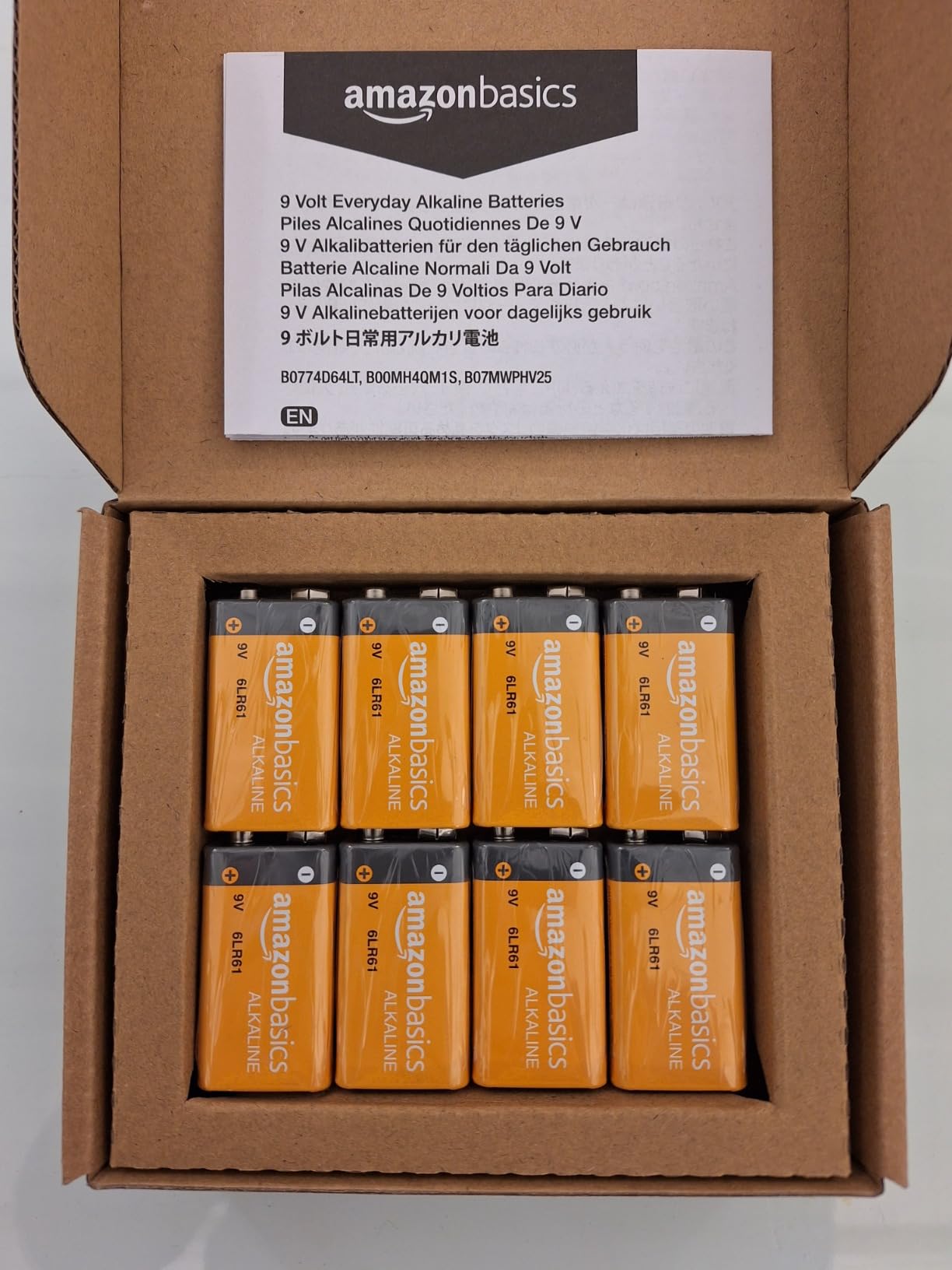 Amazon Basics Batterie Alcaline 9V 8 Pezzi Lunga Durata
