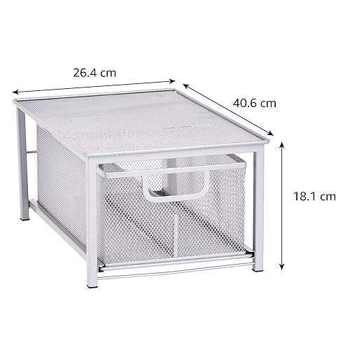 AmazonBasics Mensola Rete Argentata con 2 Cestelli Estraibili