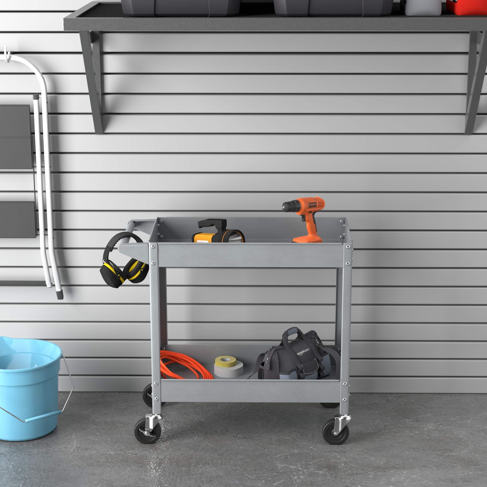 AmazonBasics Carrello Multiuso Acciaio 2 Ripiani Grigio 181 kg