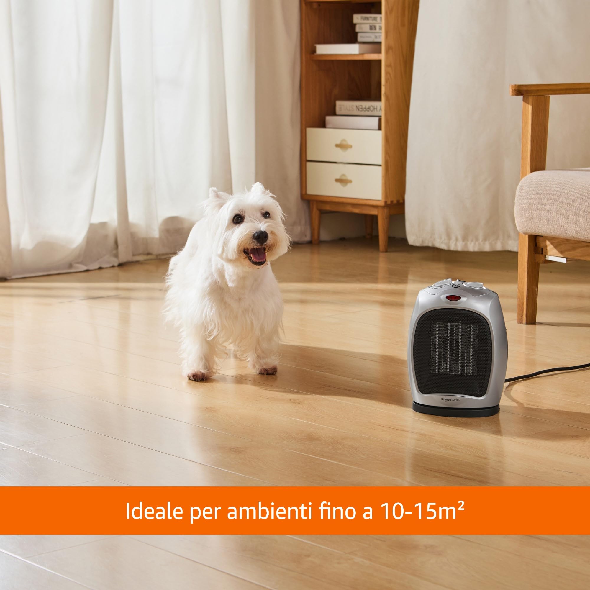 AmazonBasics Termoventilatore Ceramica Oscillante 1800W Argento