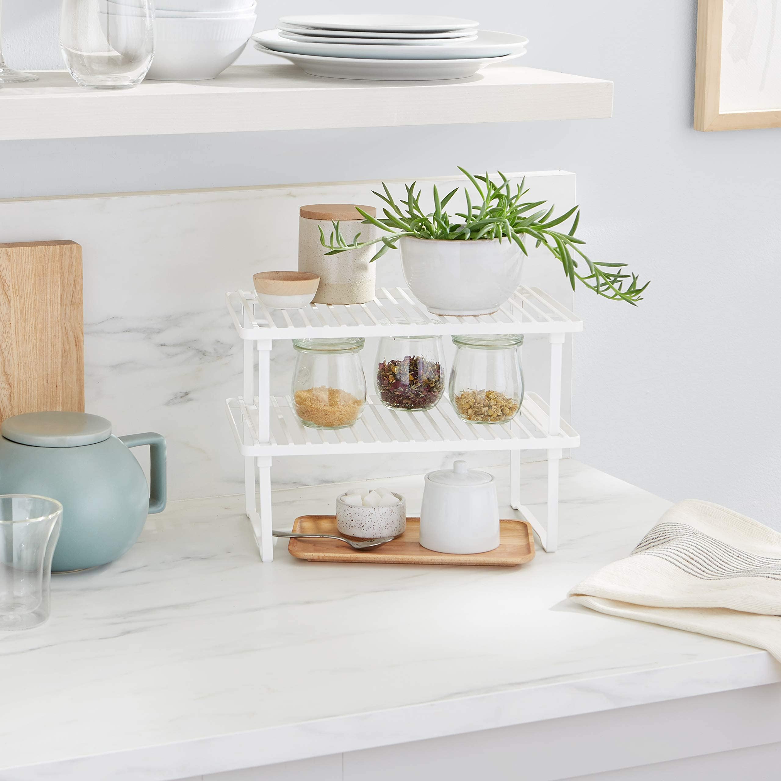AmazonBasics Ripiani Cucina Impilabili Bianchi 2 Pezzi Acciaio