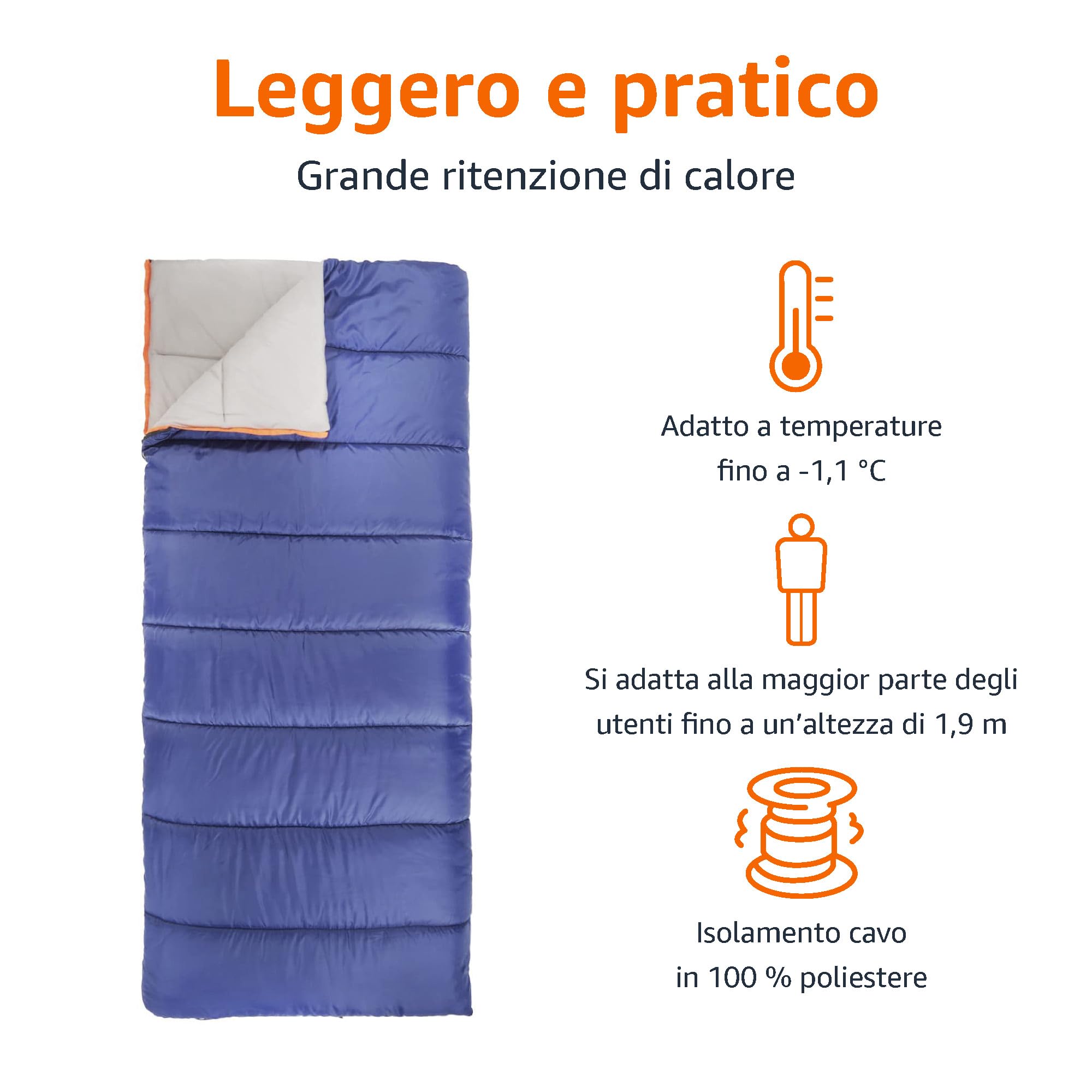 Amazon Basics sacco a pelo 4 stagioni blu 190 cm