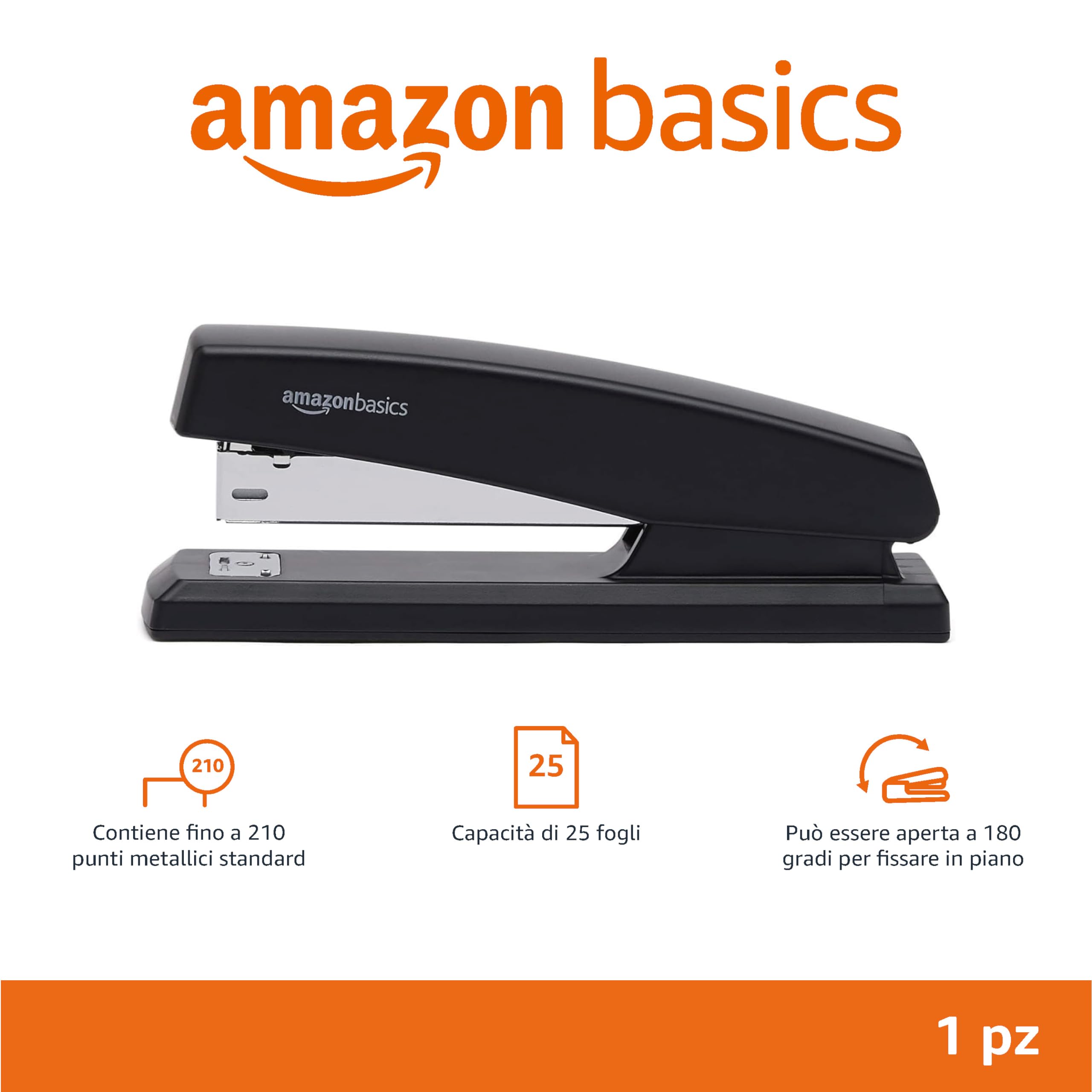 Amazon Basics Cucitrice 25 fogli nera +1000 punti