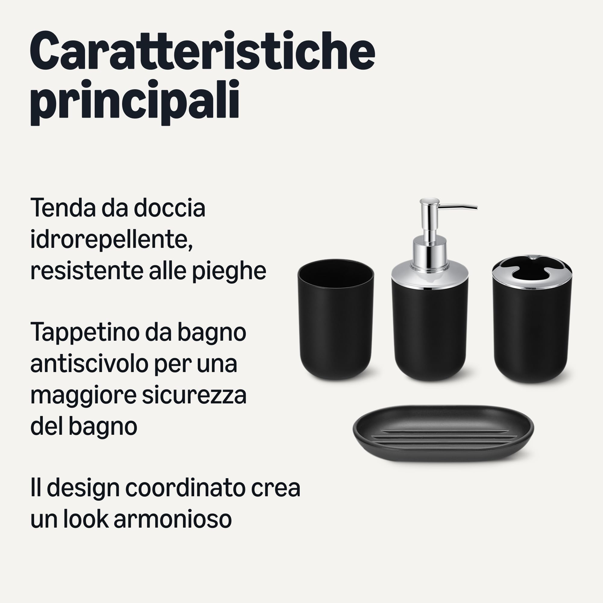 Amazon Basics Set Bagno 6 pezzi tenda doccia nero
