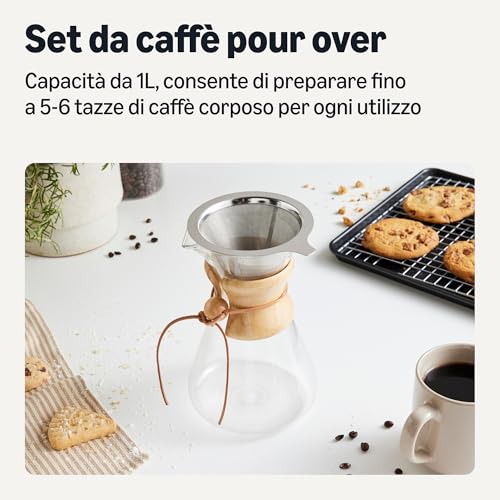 Amazon Basics caffettiera pour over vetro 1L filtro inox
