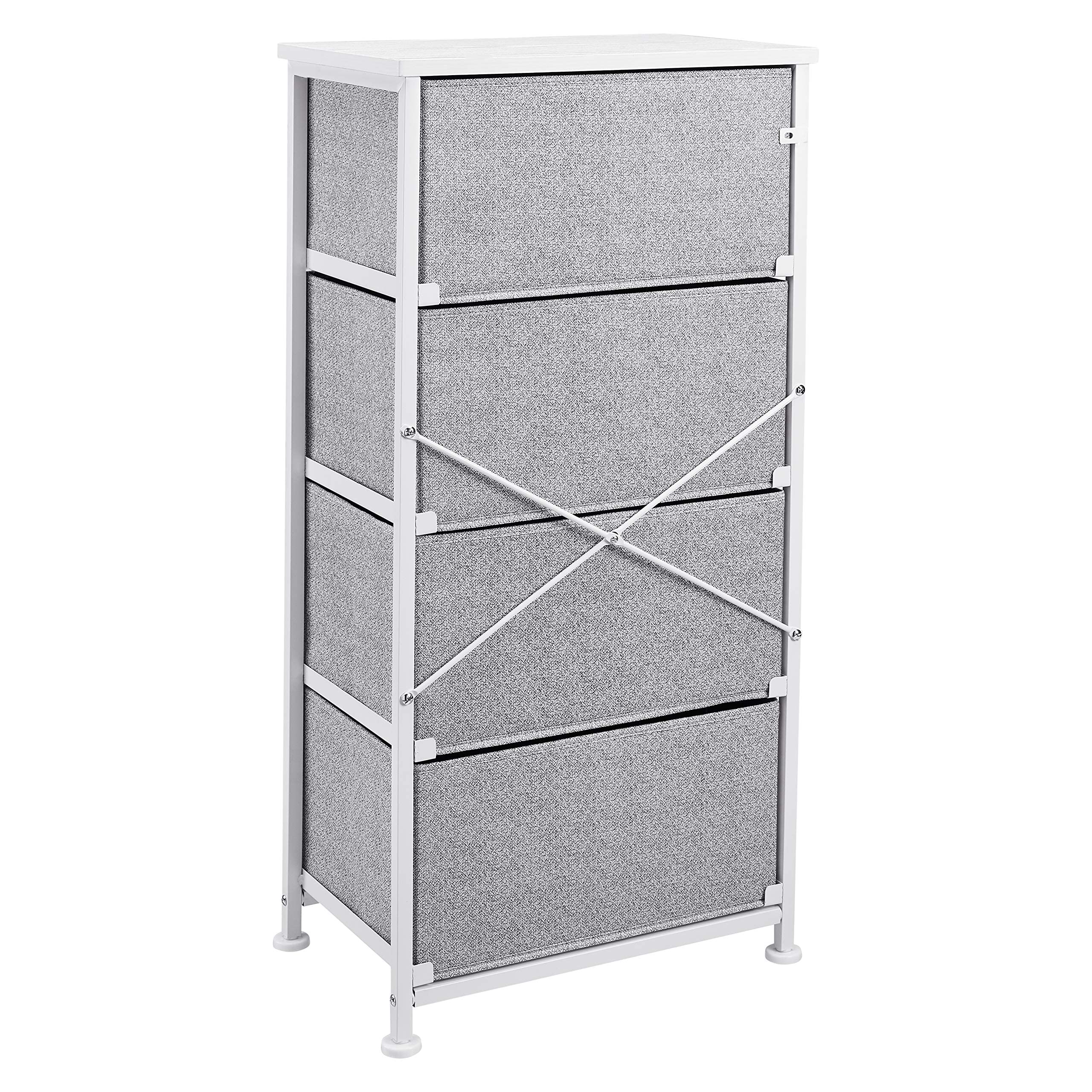 Amazon Basics Cassettiera 4 Cassetti Tessuto Bianco salvaspazio