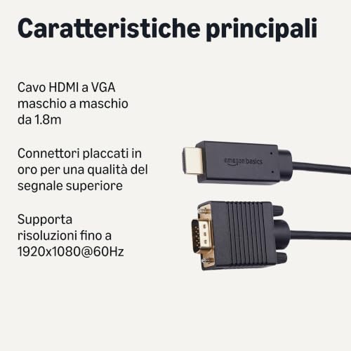 Amazon Basics Cavo HDMI VGA 1,8 m Nero 1080p