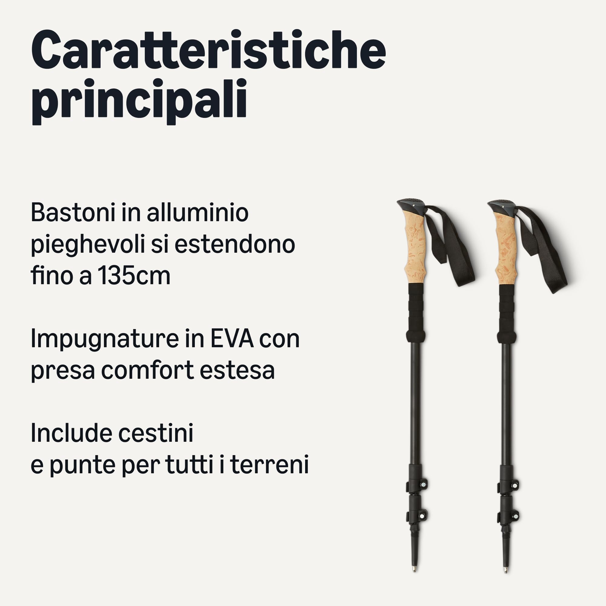 Amazon Basics bastoncini trekking alluminio 134,6 cm neri