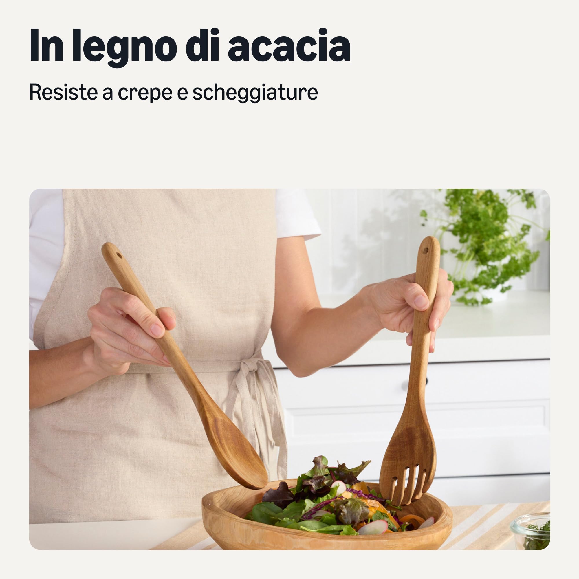 AmazonBasics Set Utensili Cucina Legno 6 Pezzi Acacia