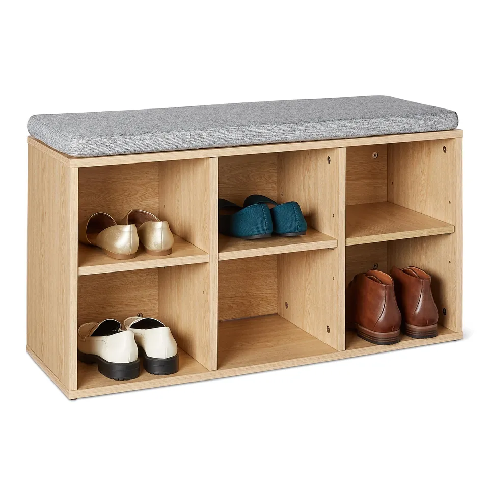 Amazon Basics panca portascarpe con cuscino rovere 6 scomparti