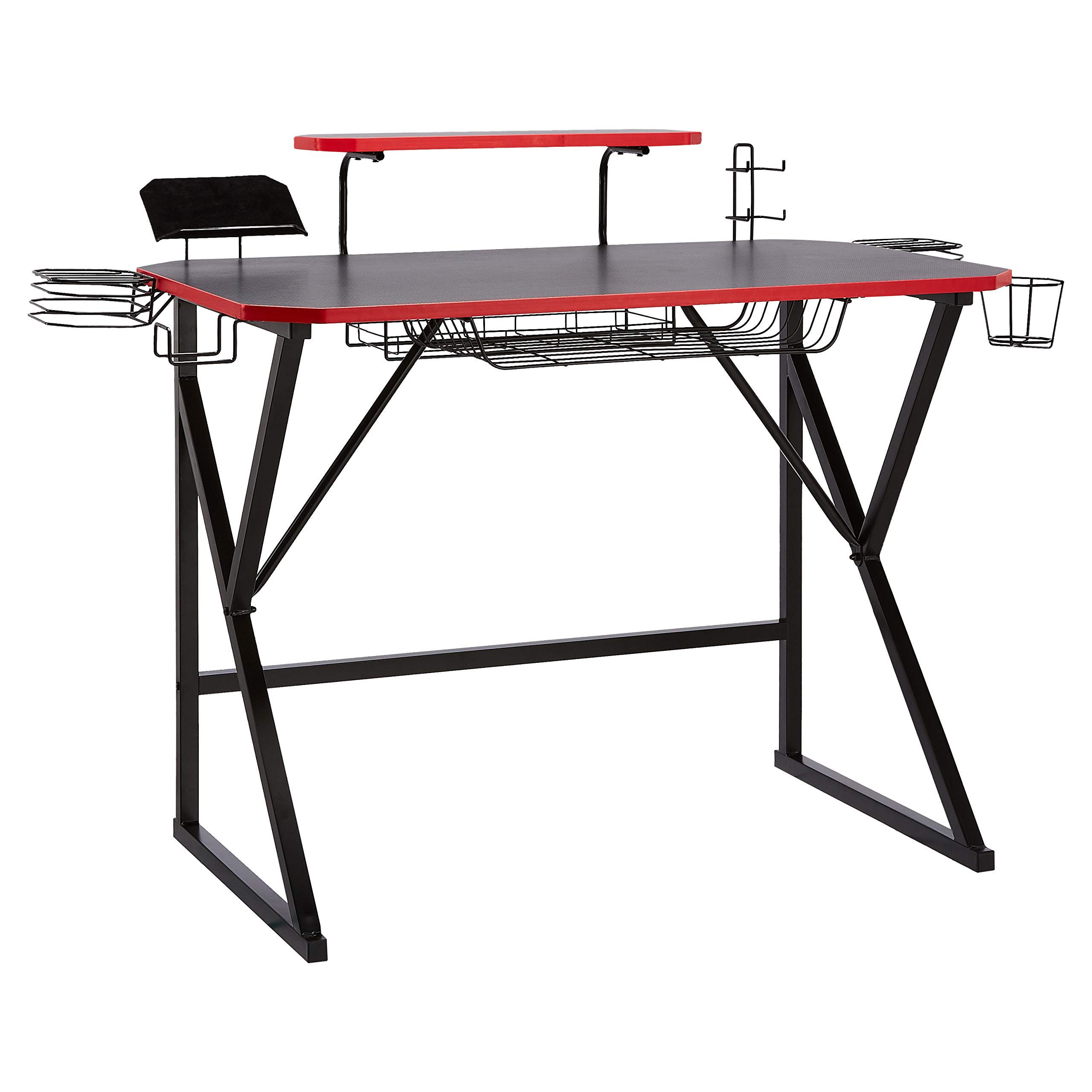 AmazonBasics Scrivania Gaming con Scomparti Rossa 130 cm
