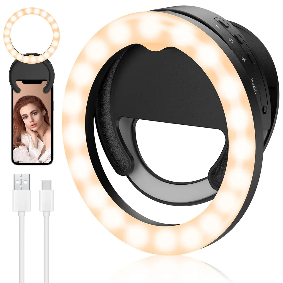 RealPlus Ring Light Ruotabile Luce Selfie Nero 40 LED Ricaricabile