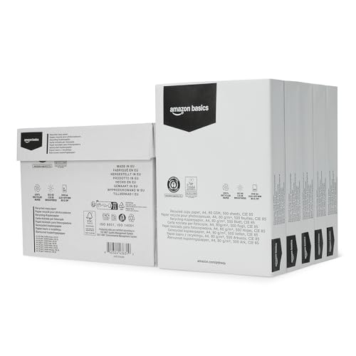 AmazonBasics Carta fotocopie A4 80gsm riciclata 2500 fogli