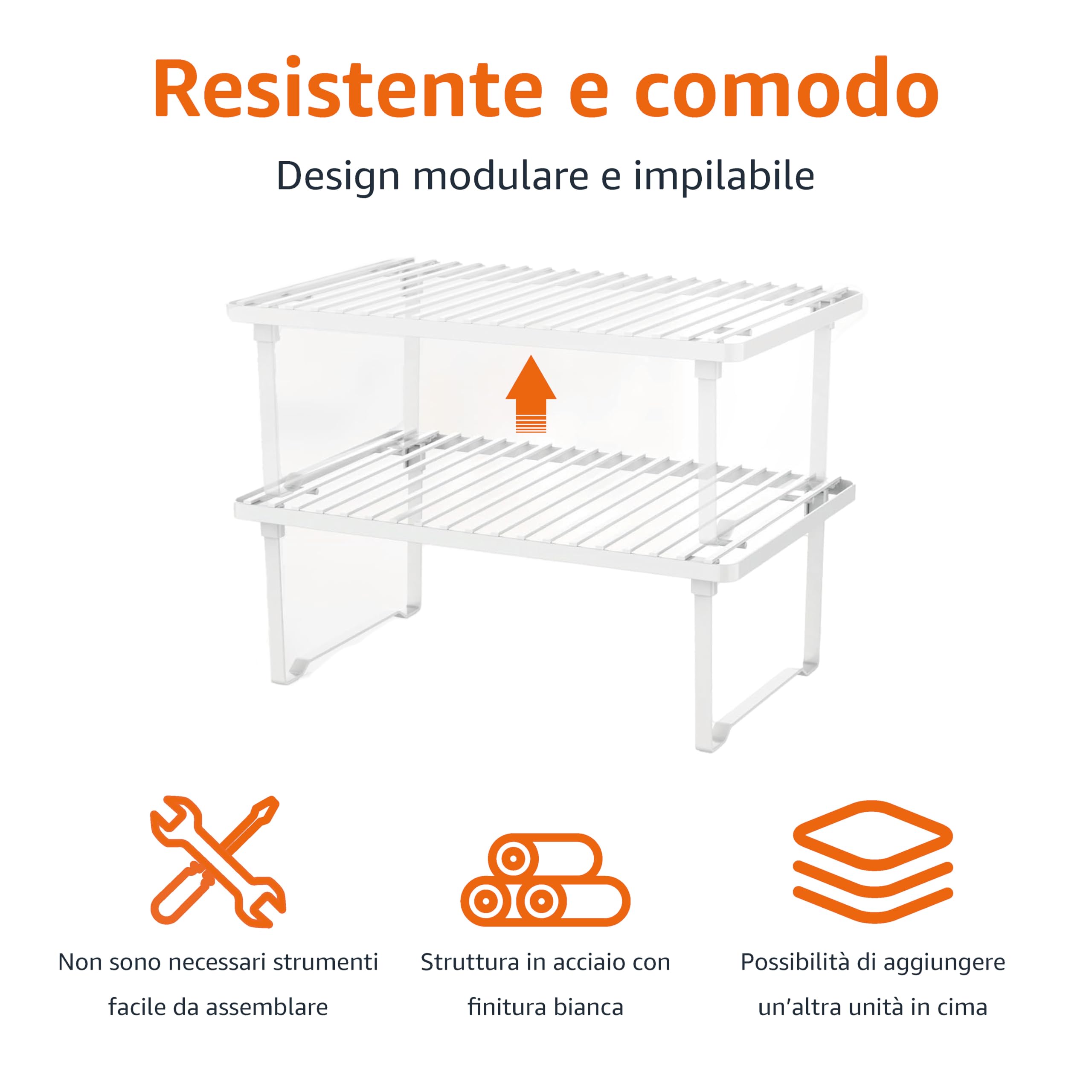 AmazonBasics Ripiani Cucina Impilabili Bianchi 2 Pezzi Acciaio