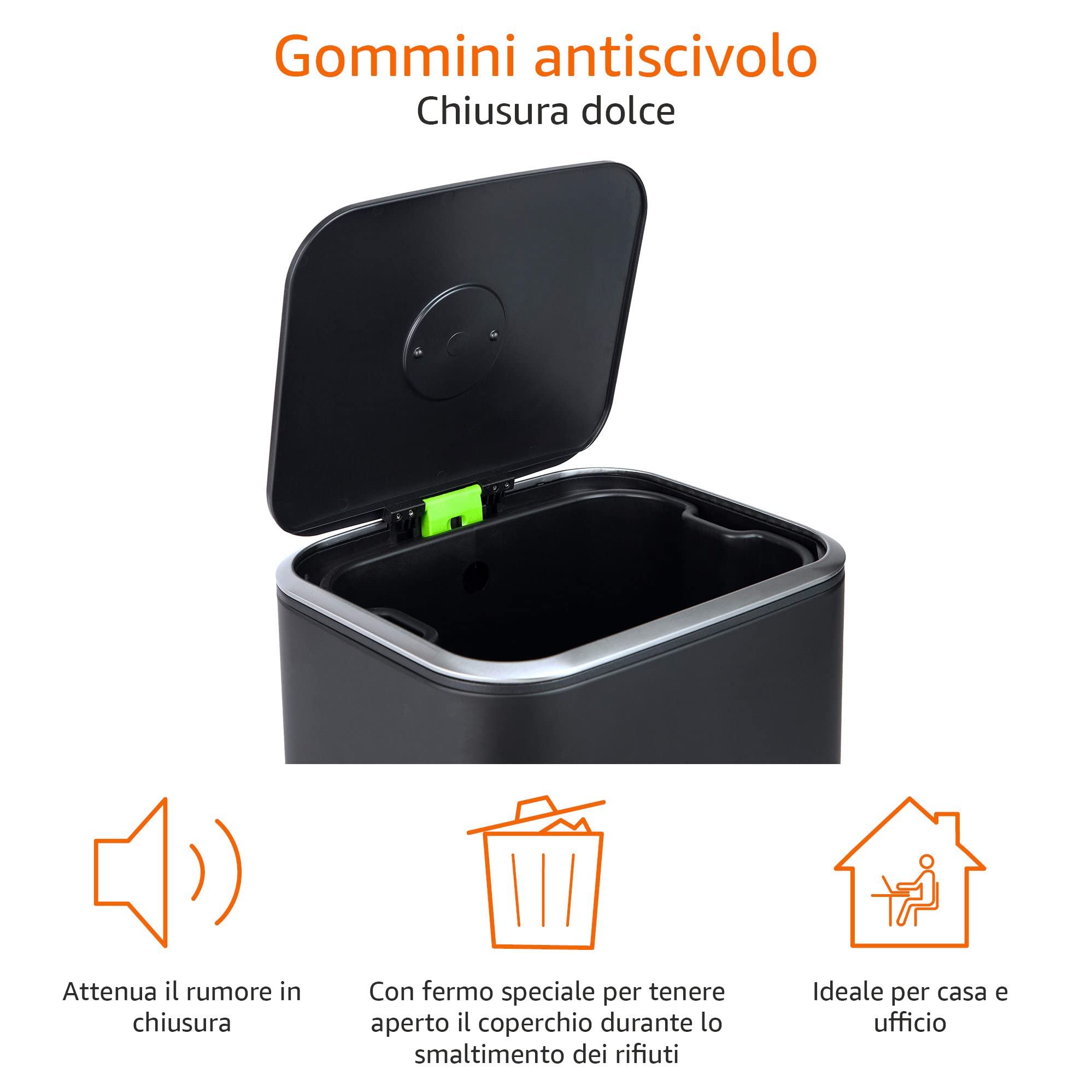 Amazon Basics Pattumiera a Pedale 32 L Nera Chiusura Morbida