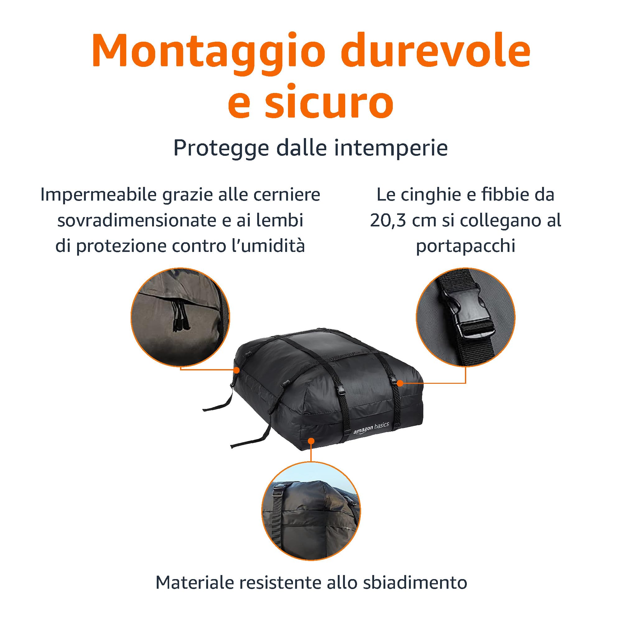 Amazon Basics Borsa da Tetto Auto 425L Nero Impermeabile