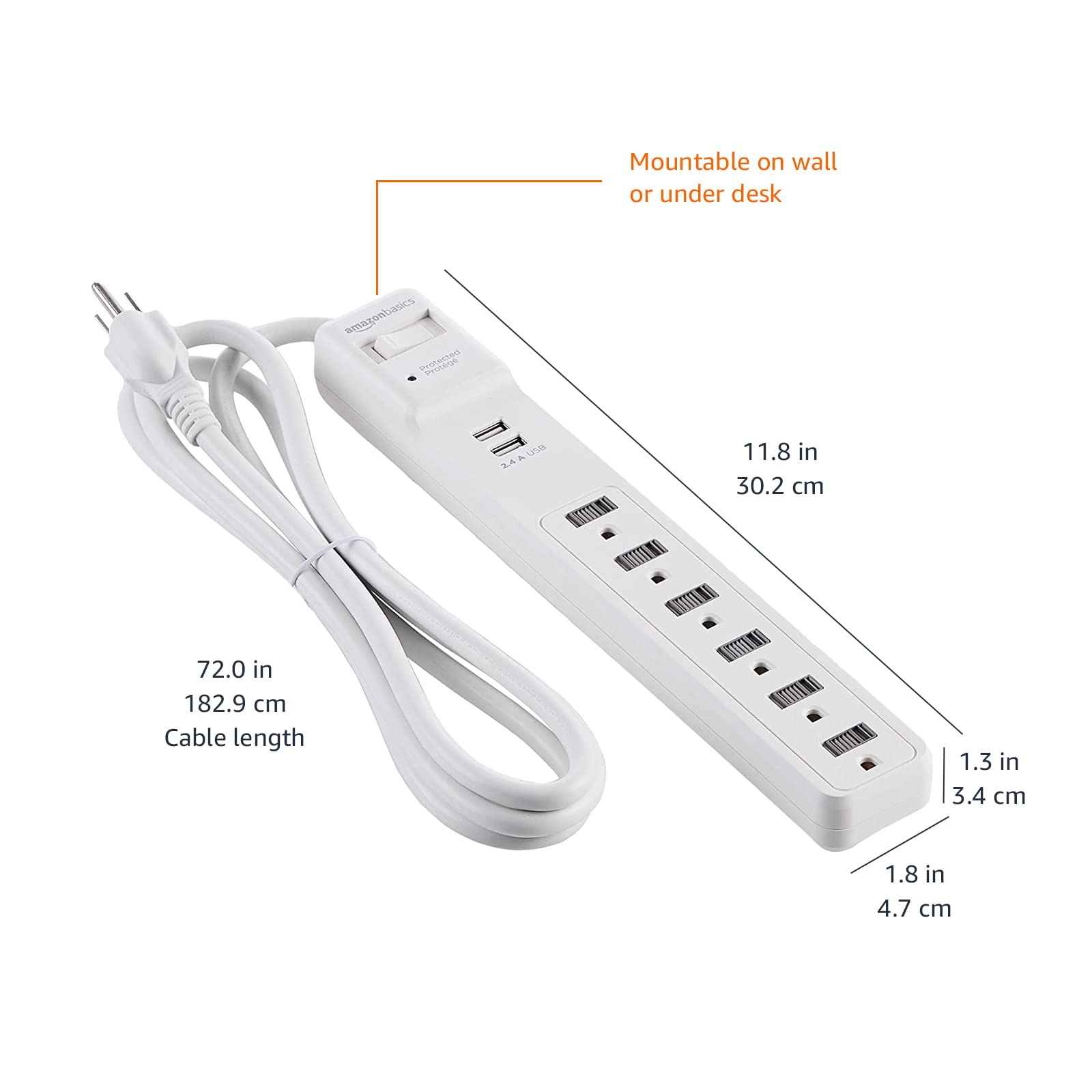AmazonBasics Multipresa 6 Prese con 2 USB 1000 Joule