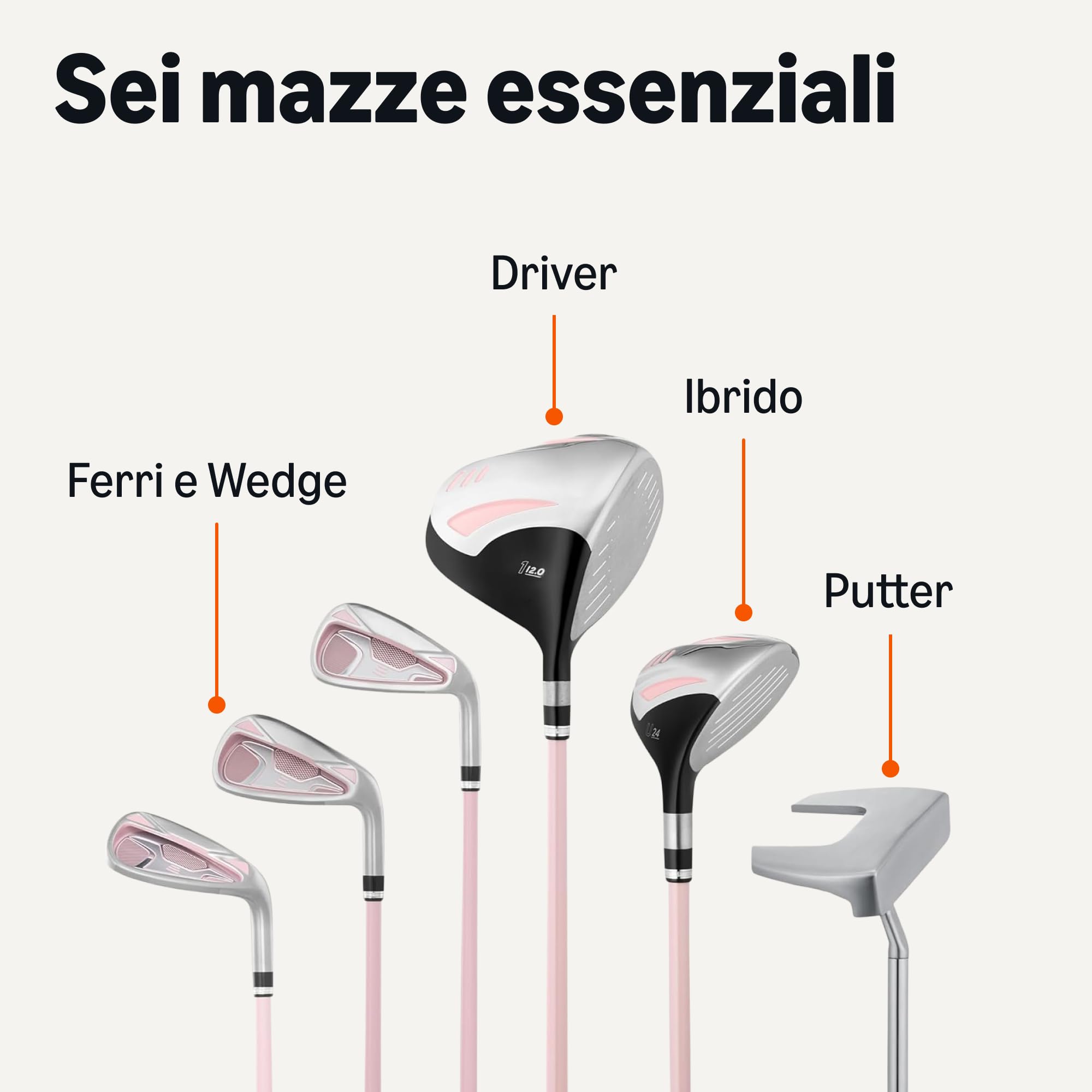 Amazon Basics set mazze da golf 6 pezzi rosa/nero con sacca