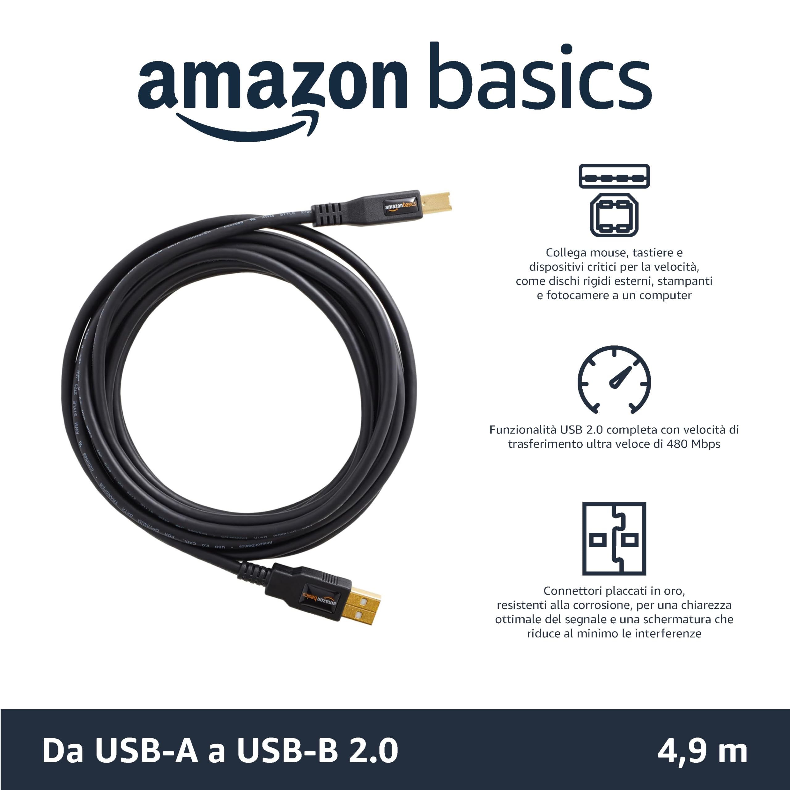 Amazon Basics cavo USB 2.0 A-B 4,8 m nero alta velocità