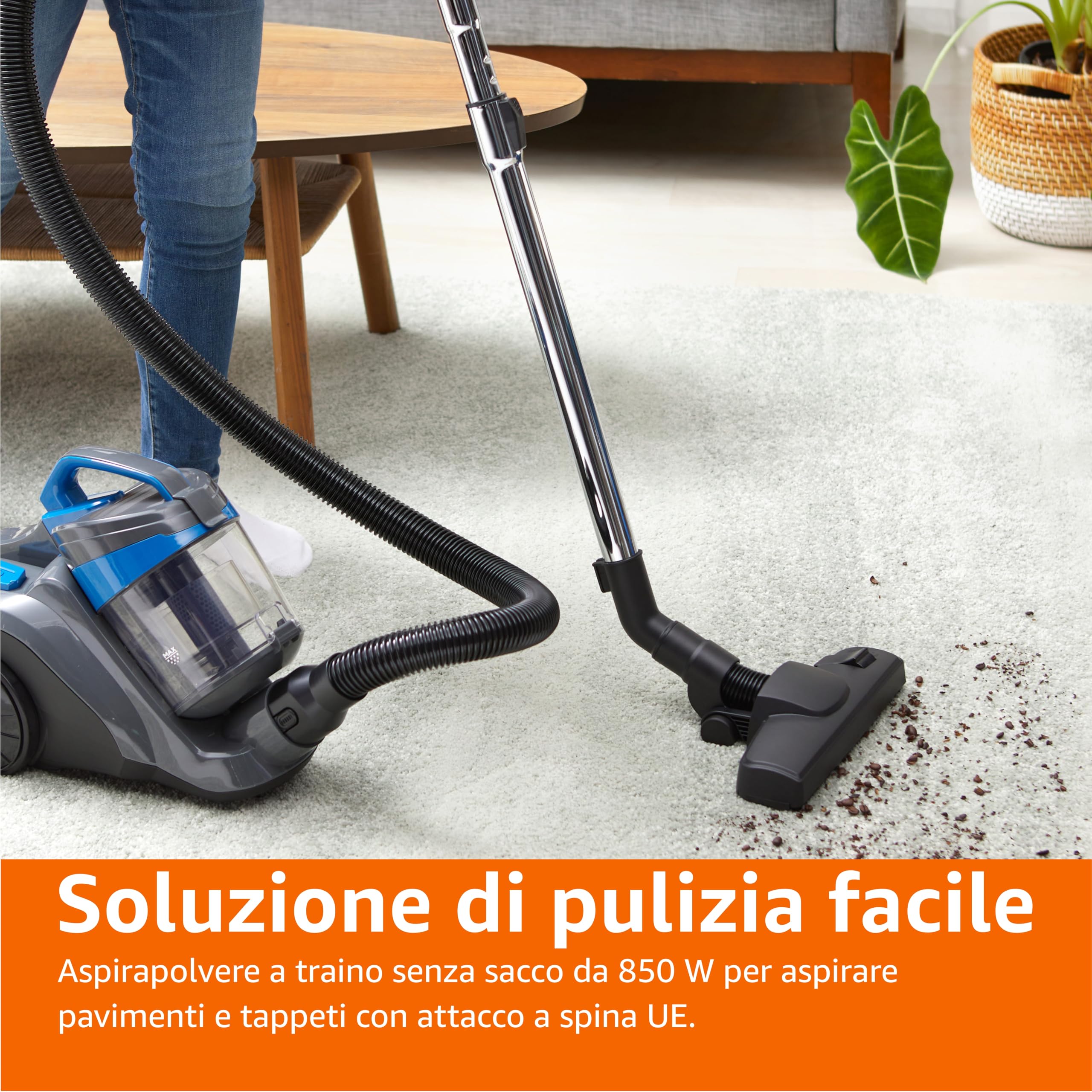 AmazonBasics Aspirapolvere Traino Senza Sacco 850W 1,7L