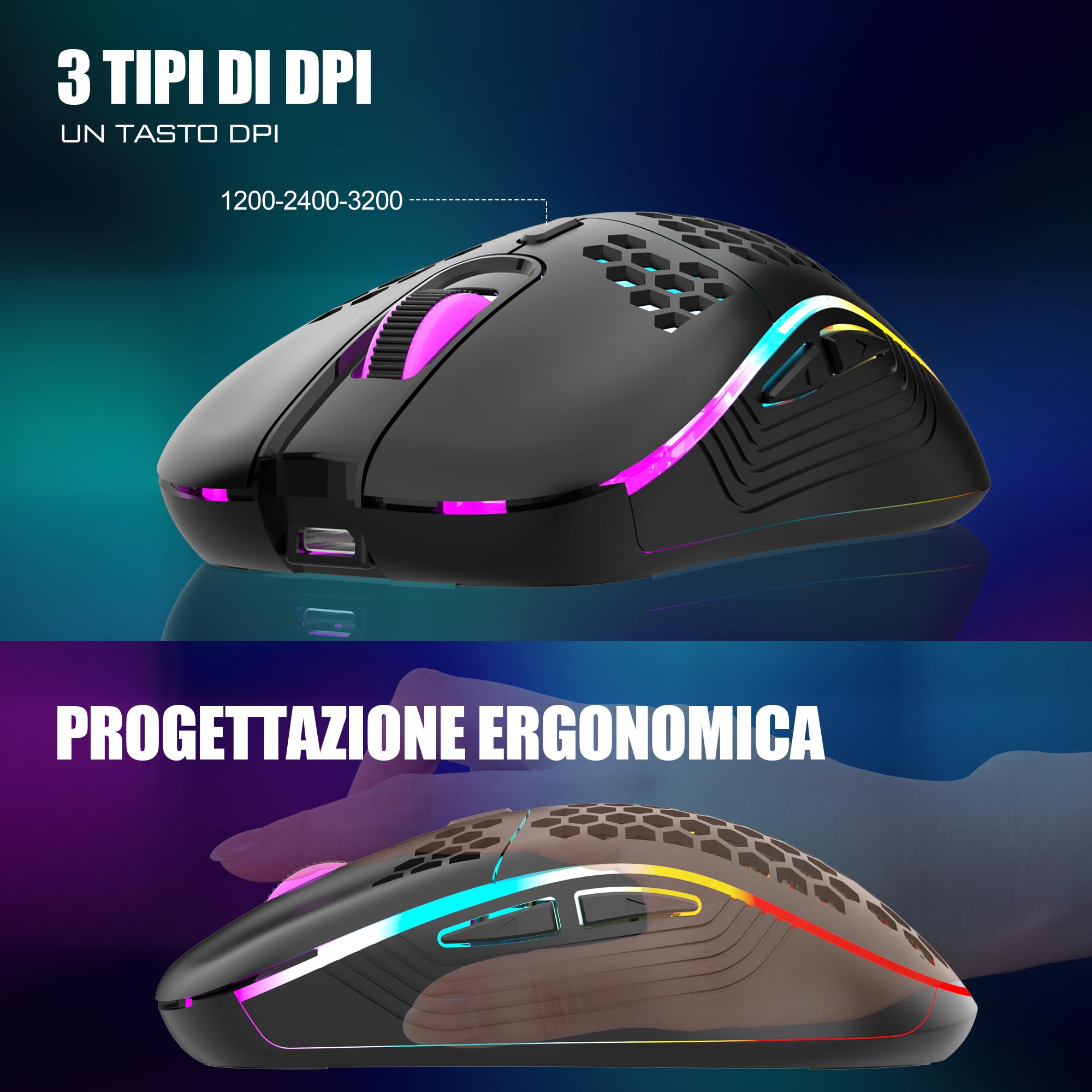 RedThunder K62 kit tastiera e mouse gaming wireless nero RGB