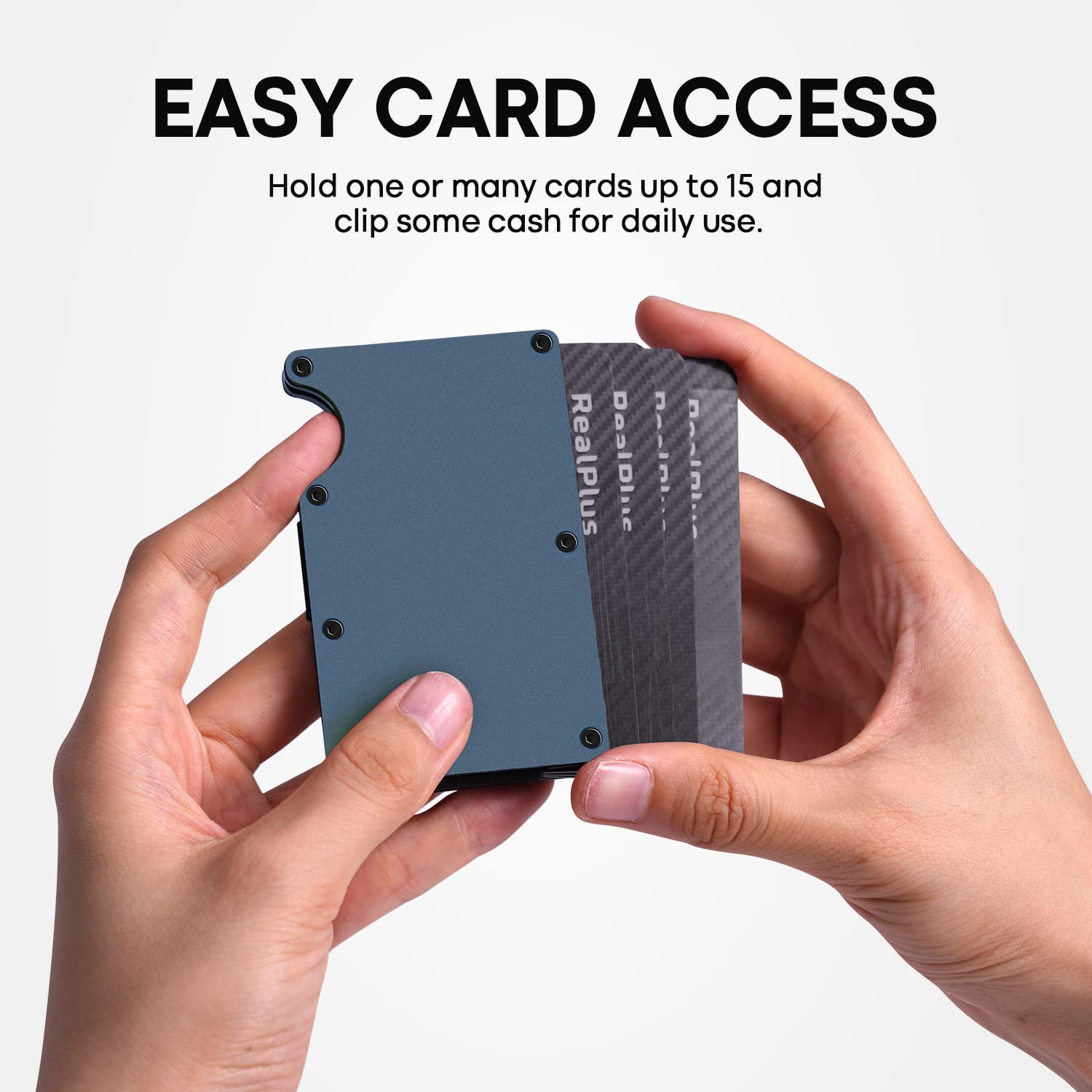 RealPlus Porta Carte Minimalista RFID Alluminio Blu 15 Carte