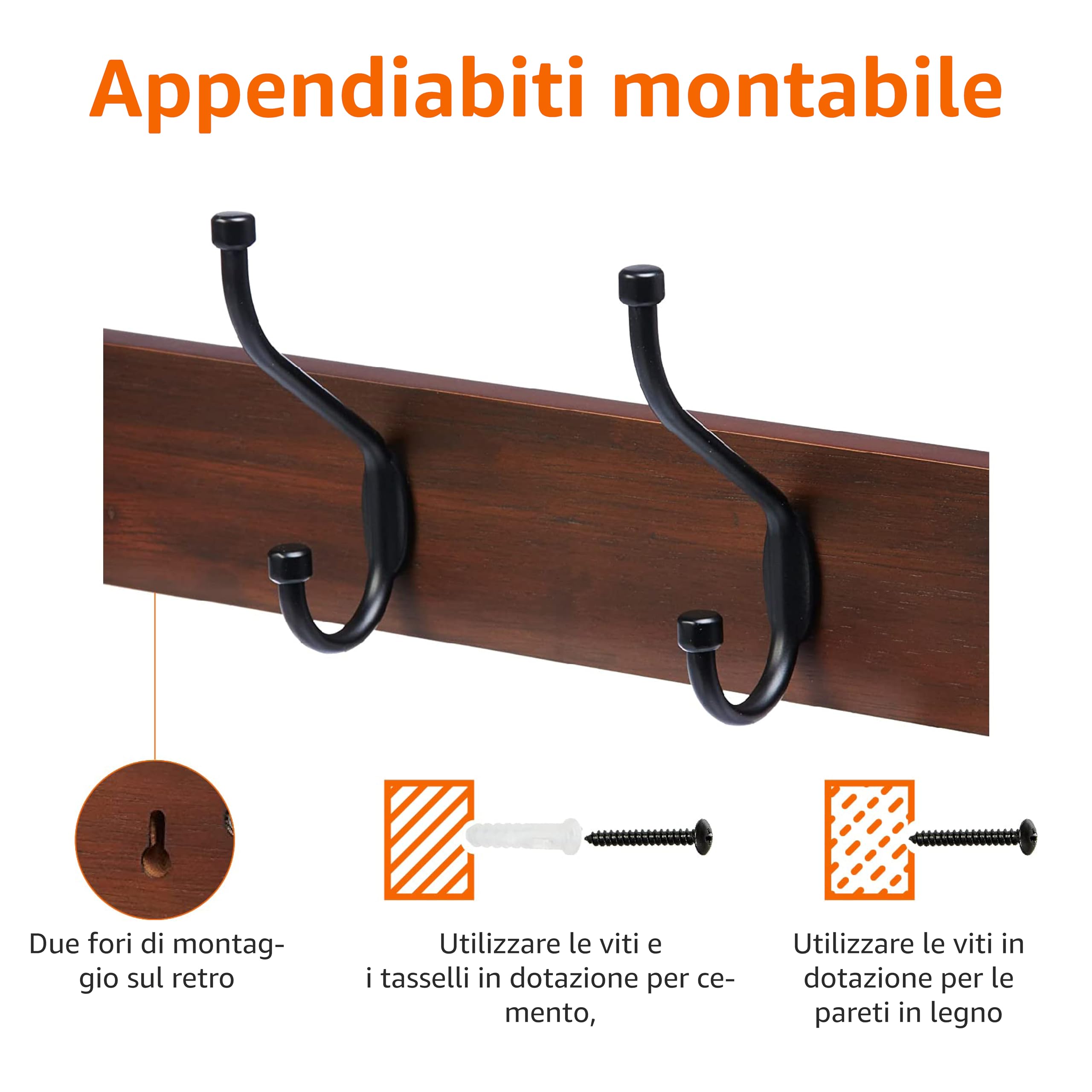 Amazon Basics Appendiabiti da Parete Legno Noce Chiaro 1 pezzo