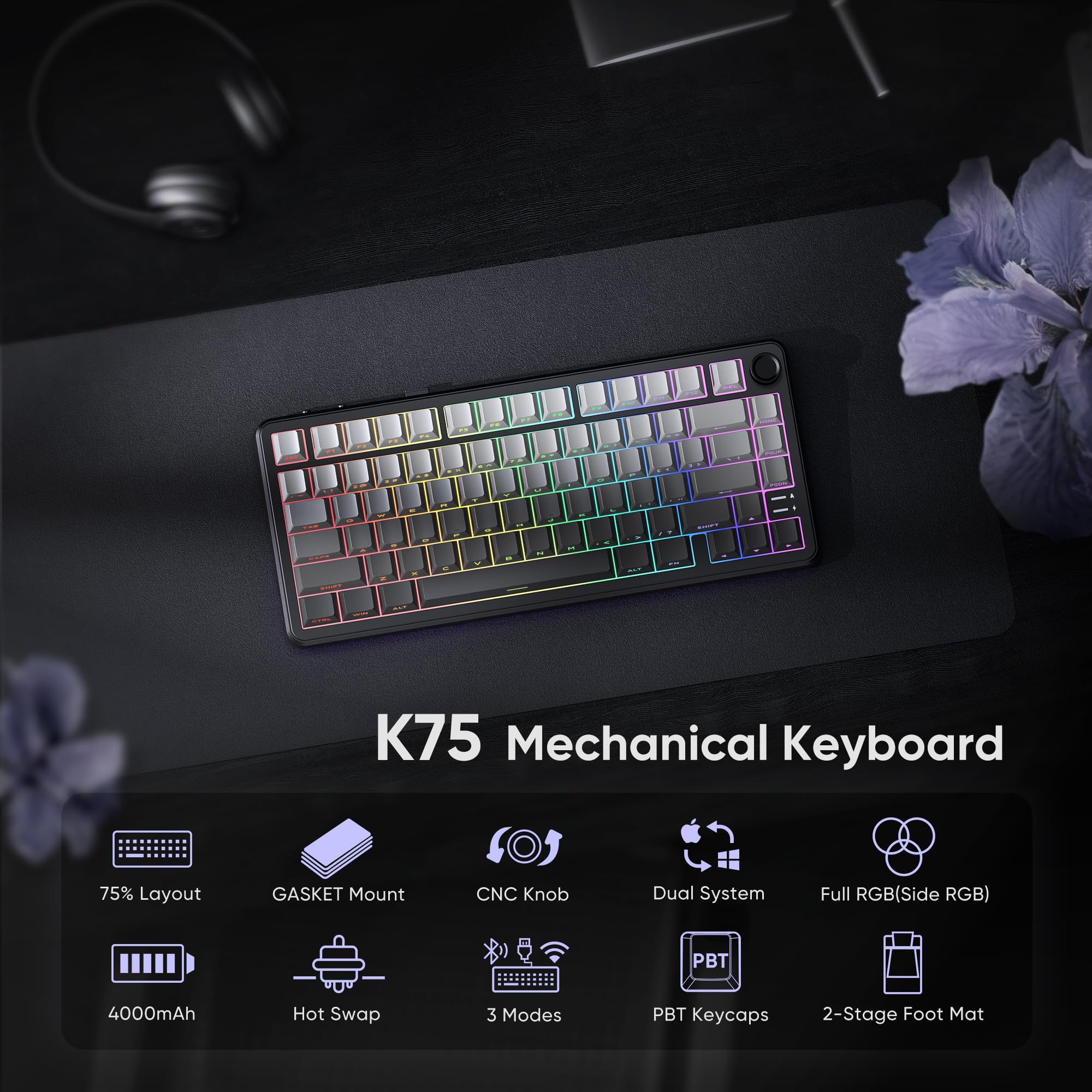 RedThunder K75 Tastiera Meccanica Gaming Wireless QWERTZ