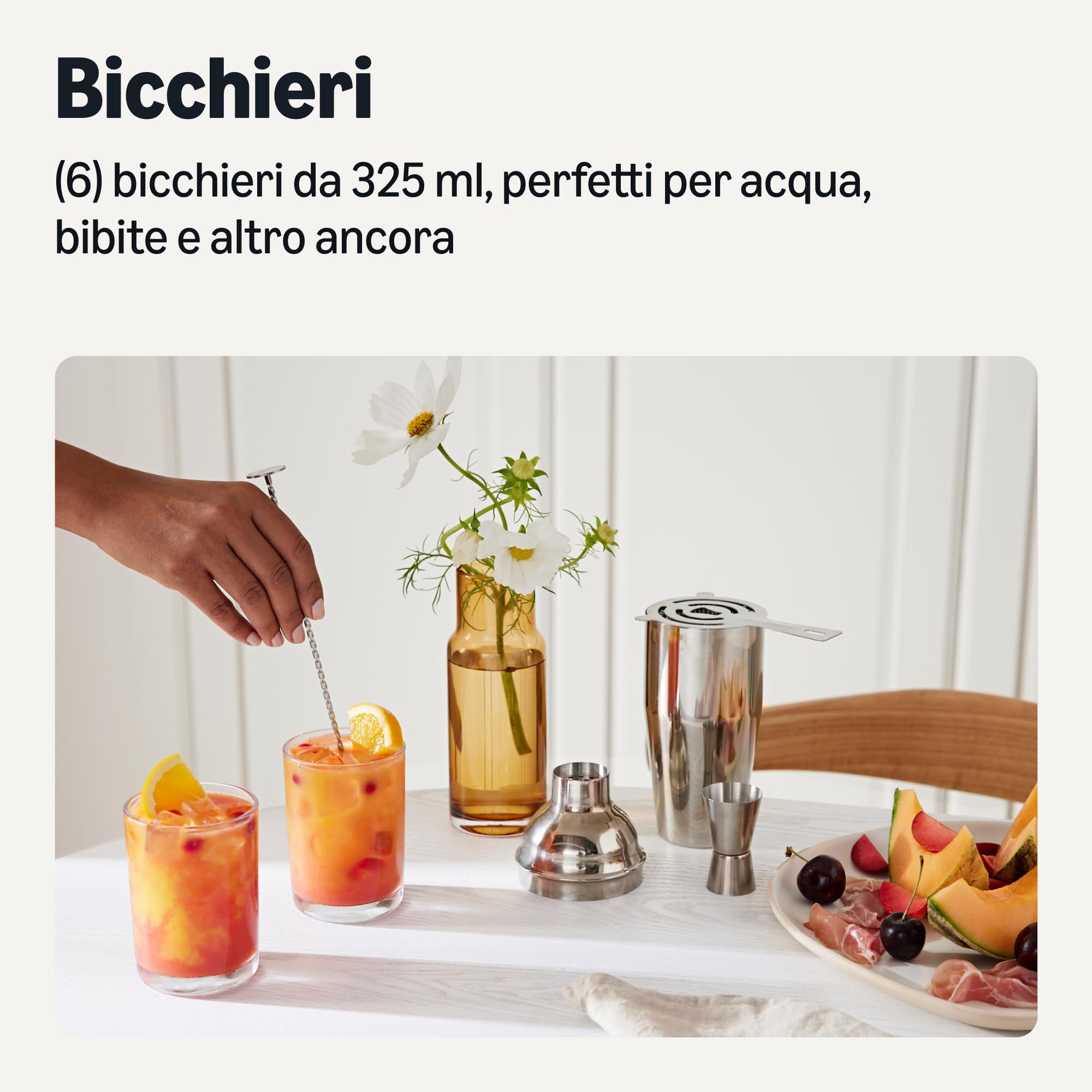 Amazon Basics Bicchieri Vetro 325 ml Set 6 Pezzi Lavastoviglie
